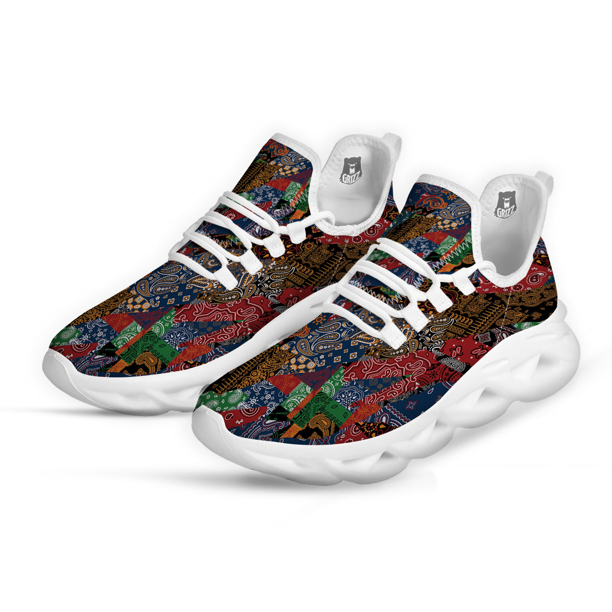 Patchwork Bandanna Print Pattern White Running Shoes-grizzshop