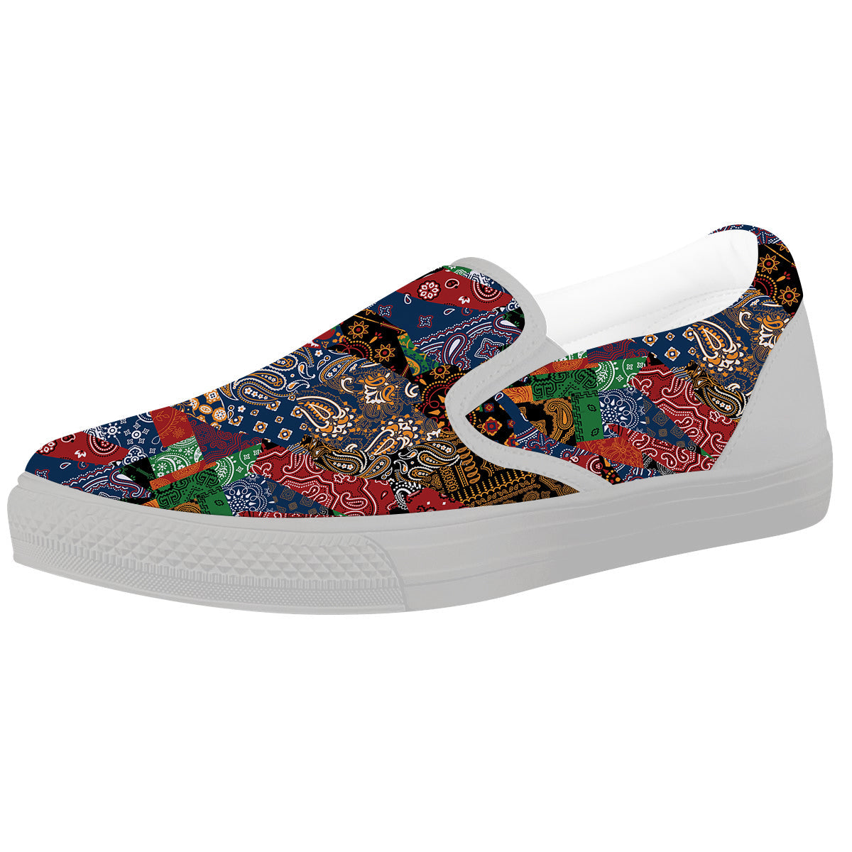 Patchwork Bandanna Print Pattern White Slip On Shoes-grizzshop