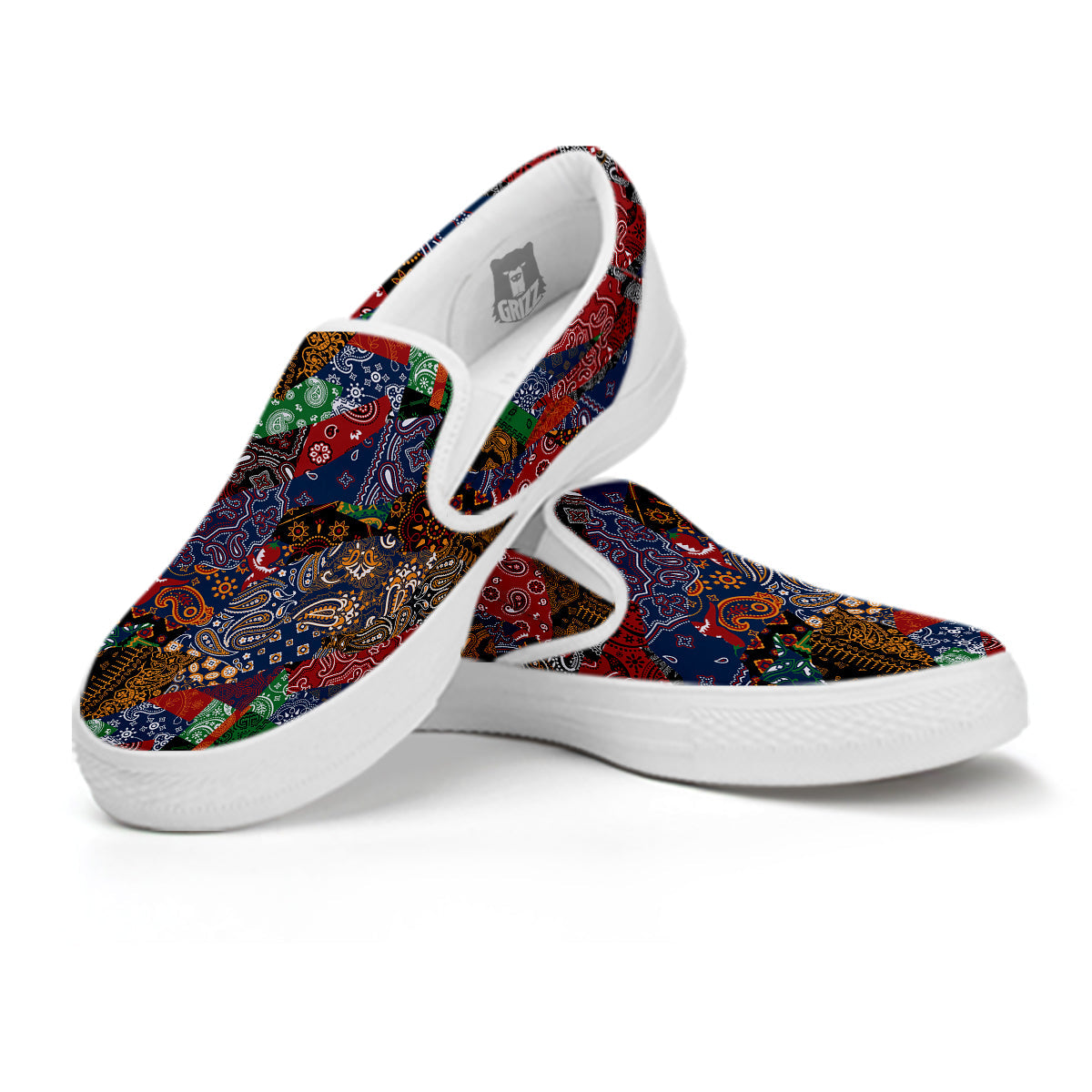 Patchwork Bandanna Print Pattern White Slip On Shoes-grizzshop