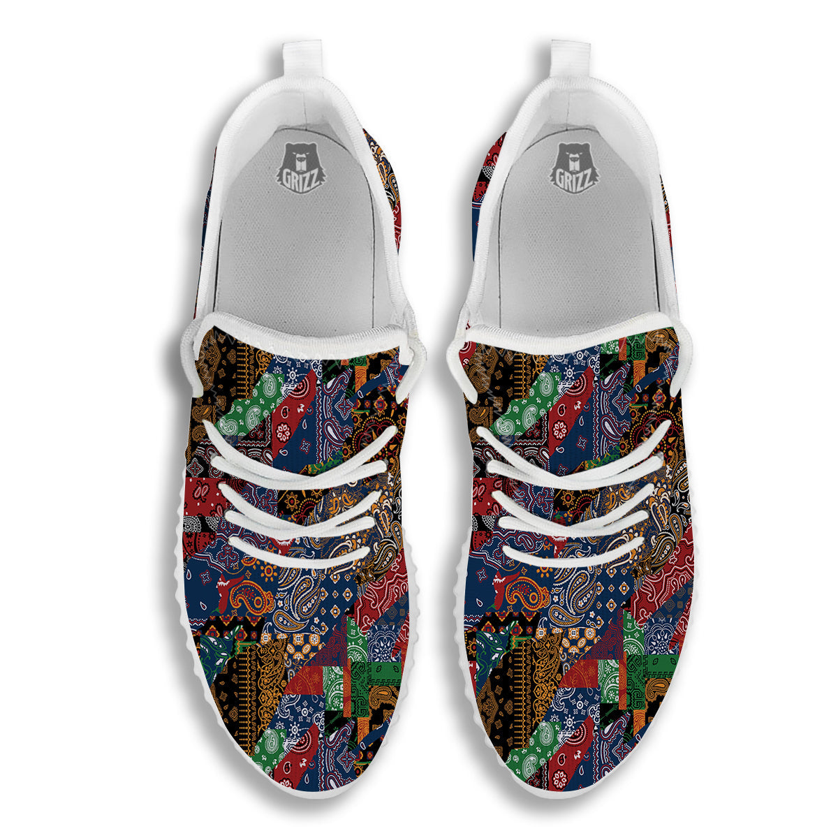 Patchwork Bandanna Print Pattern White Walking Shoes-grizzshop
