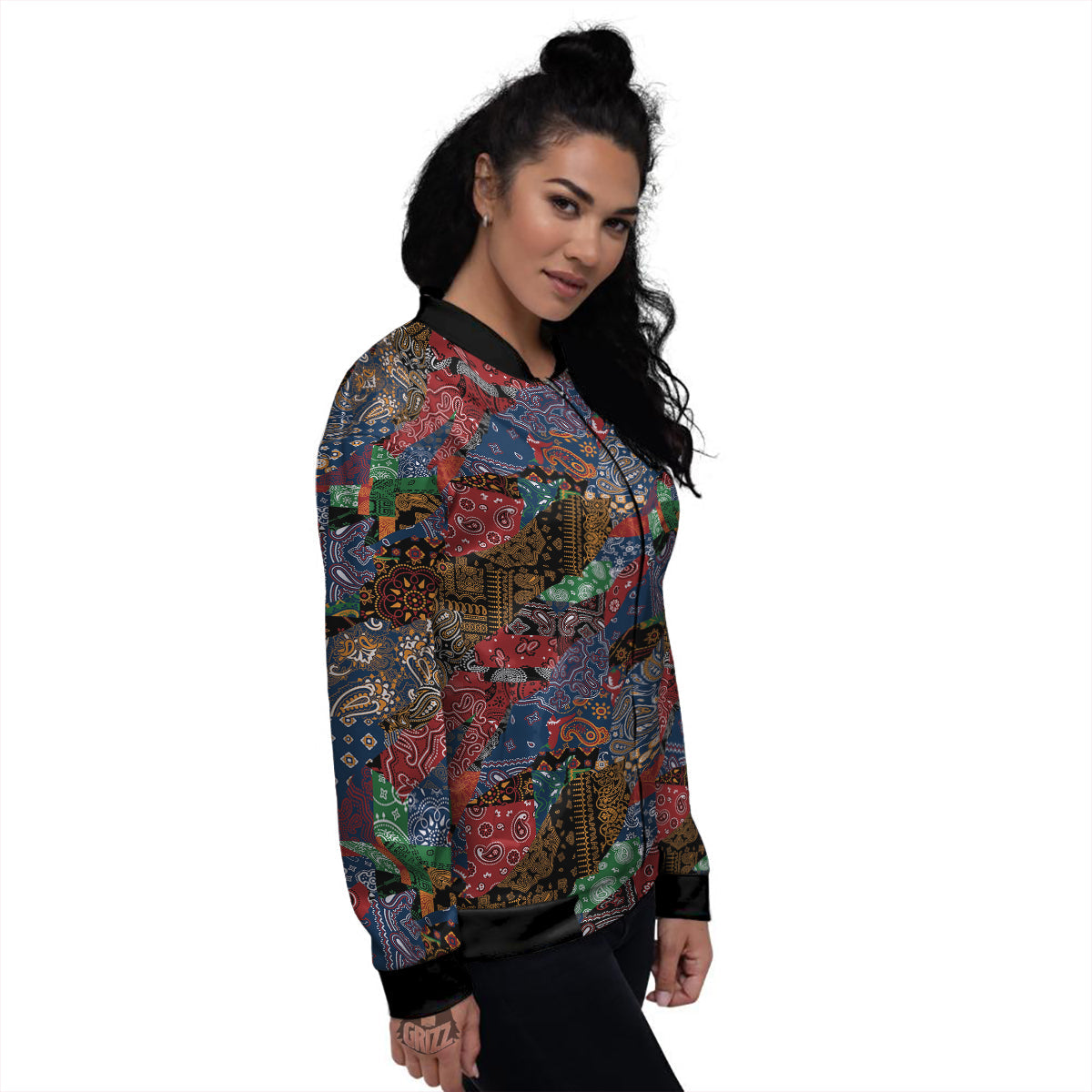 Patchwork Bandanna Print Pattern Women's Bomber Jacket-grizzshop