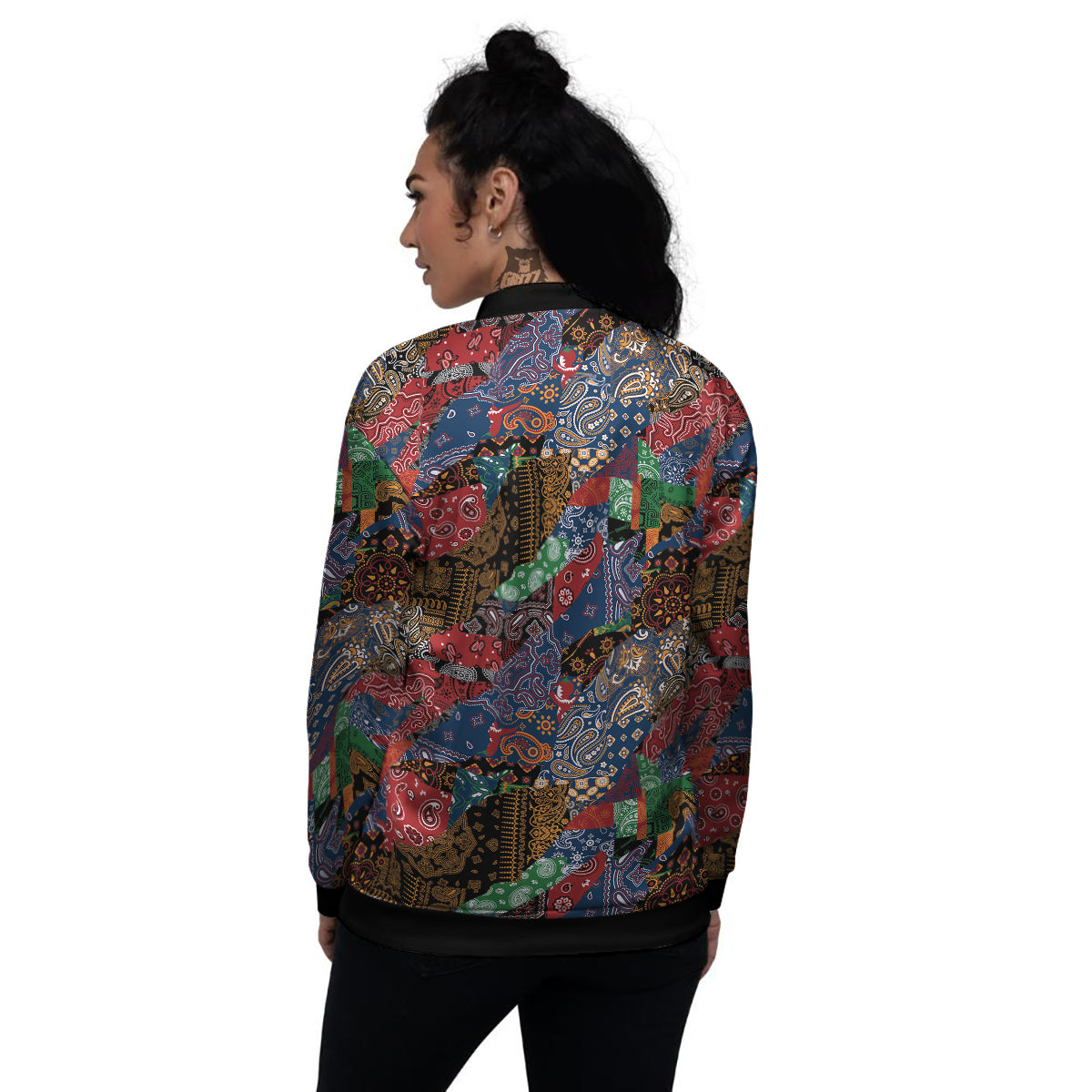 Patchwork Bandanna Print Pattern Women's Bomber Jacket-grizzshop
