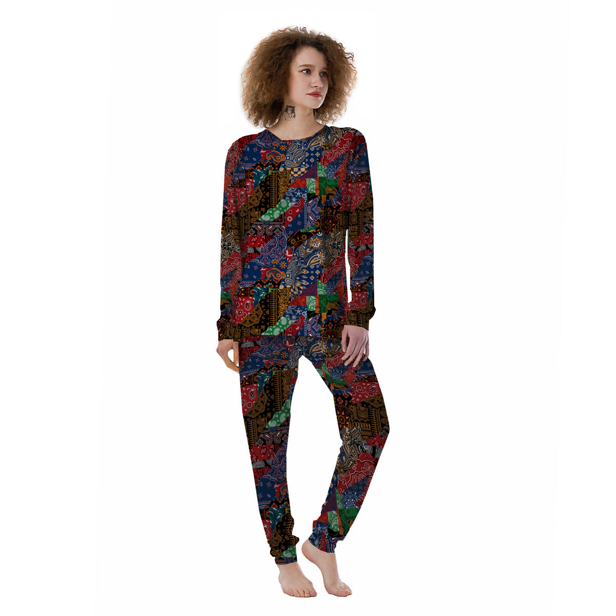 Patchwork Bandanna Print Pattern Women's Pajamas-grizzshop