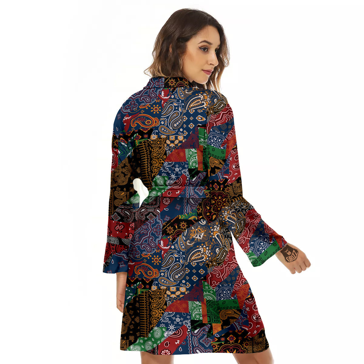 Patchwork Bandanna Print Pattern Women's Robe-grizzshop