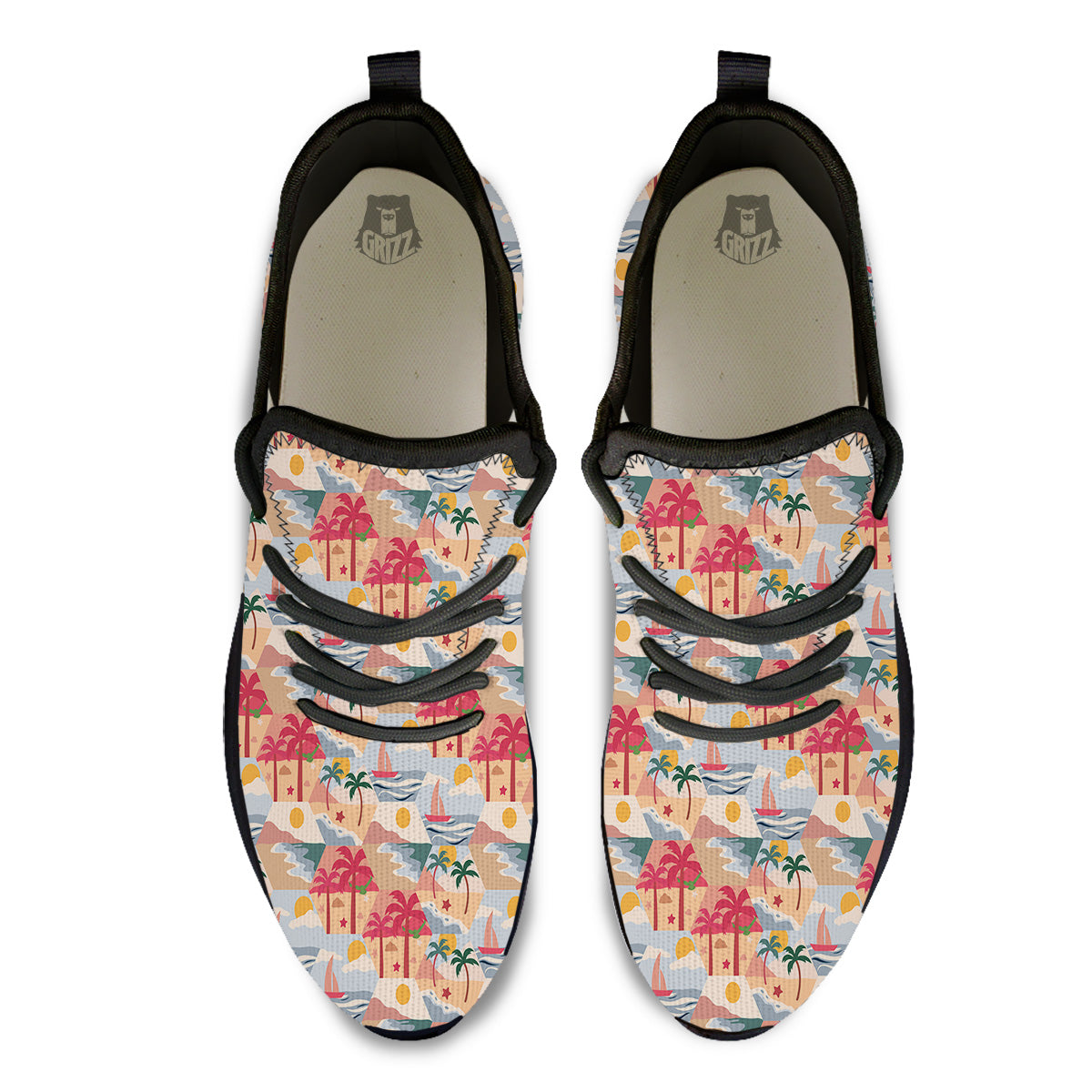 Patchwork Beach And Sunset Sky Print Pattern Black Athletic Shoes-grizzshop
