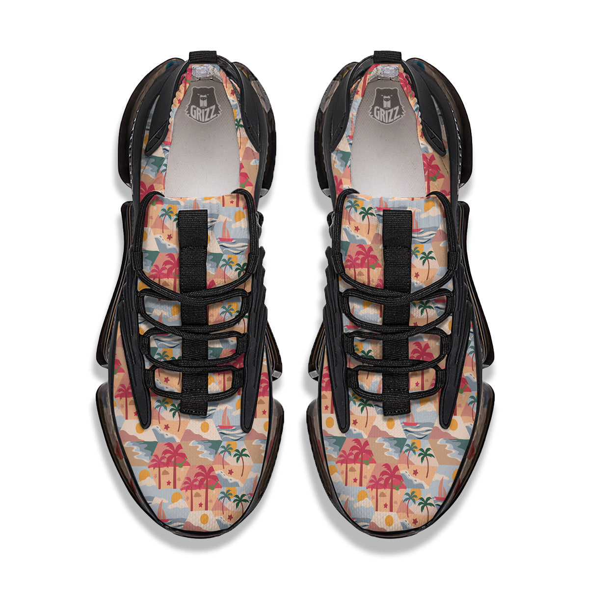 Patchwork Beach And Sunset Sky Print Pattern Black Gym Shoes-grizzshop