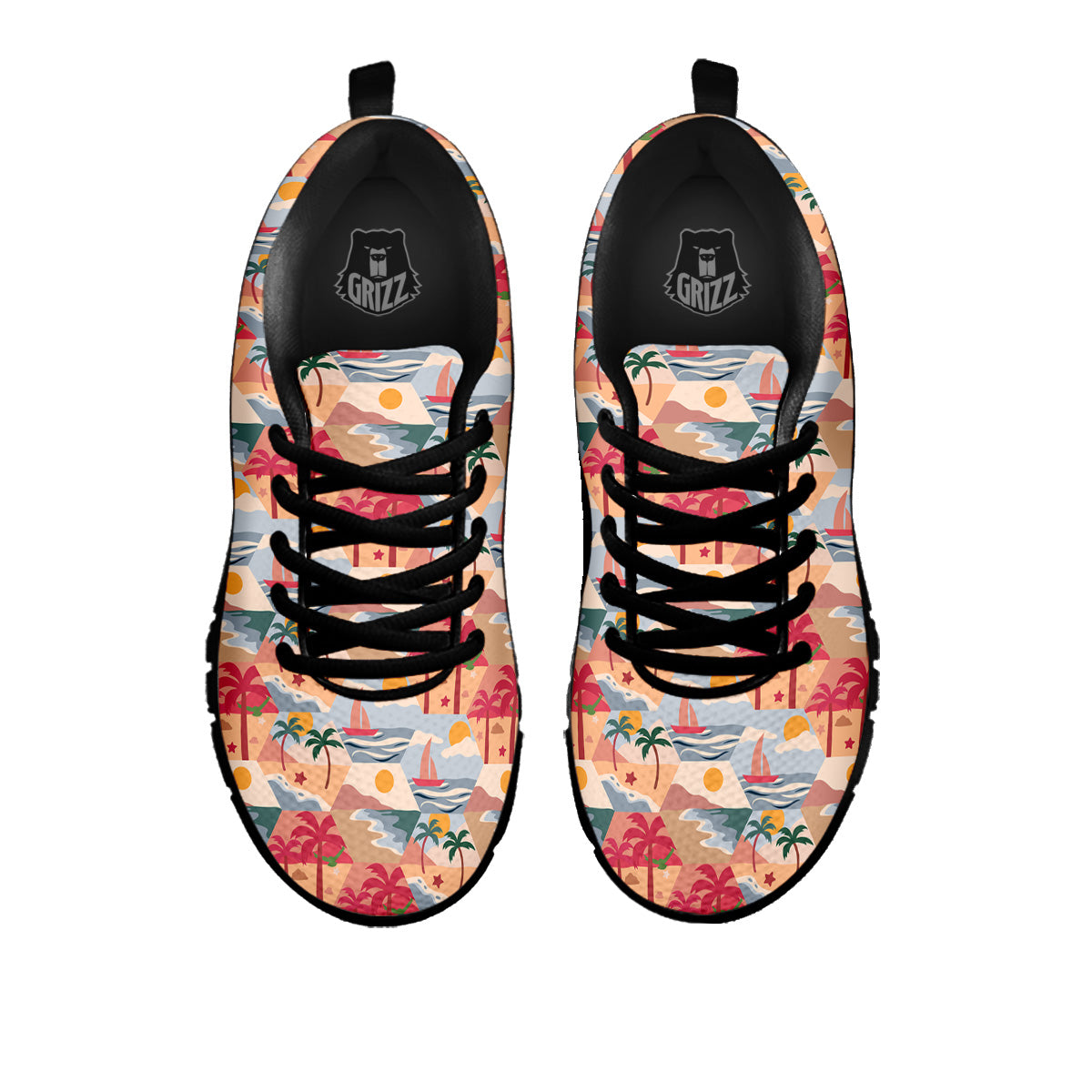 Patchwork Beach And Sunset Sky Print Pattern Black Sneaker-grizzshop