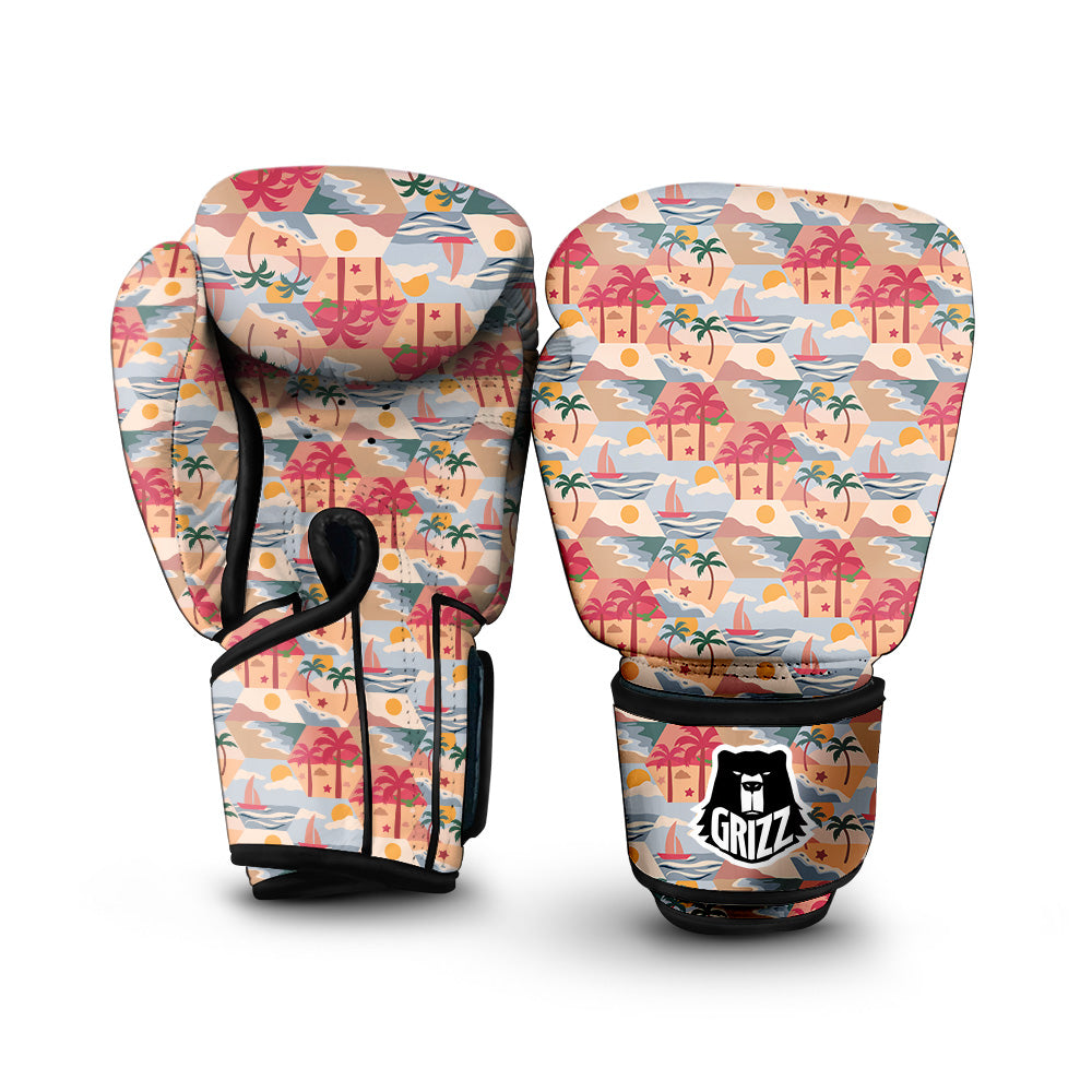 Patchwork Beach And Sunset Sky Print Pattern Boxing Gloves-grizzshop