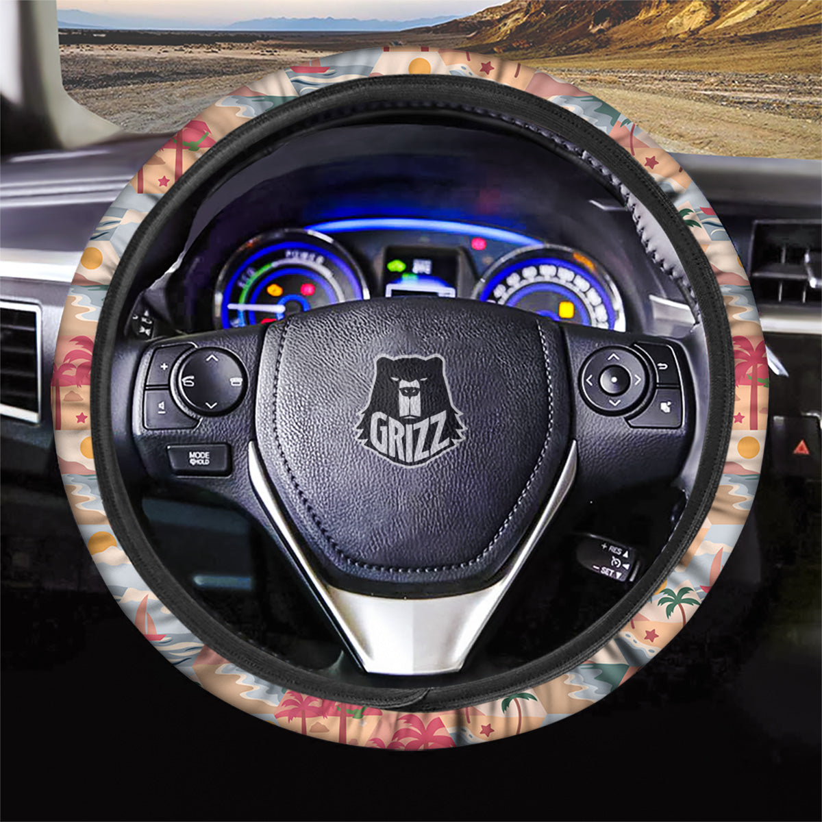Patchwork Beach And Sunset Sky Print Pattern Car Steering Wheel Cover-grizzshop