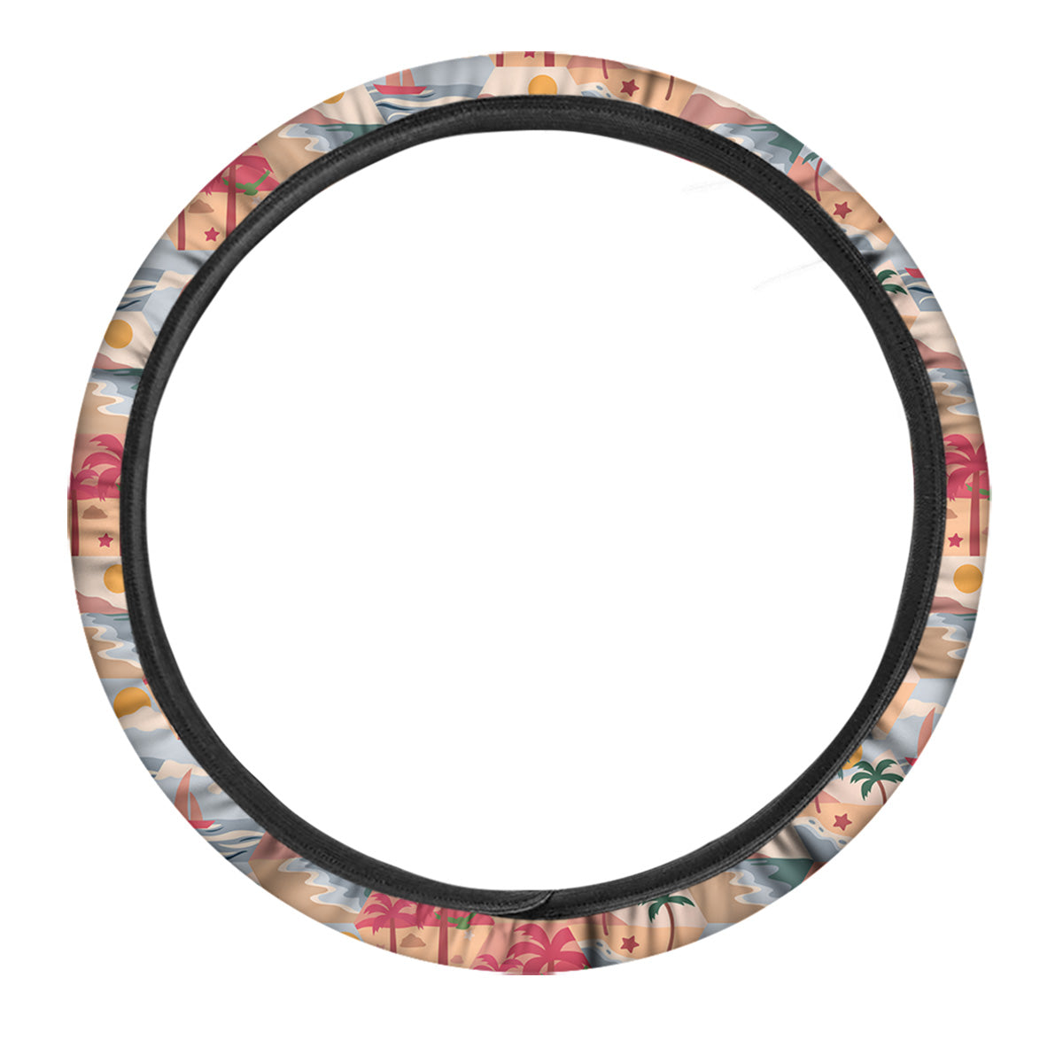 Patchwork Beach And Sunset Sky Print Pattern Car Steering Wheel Cover-grizzshop