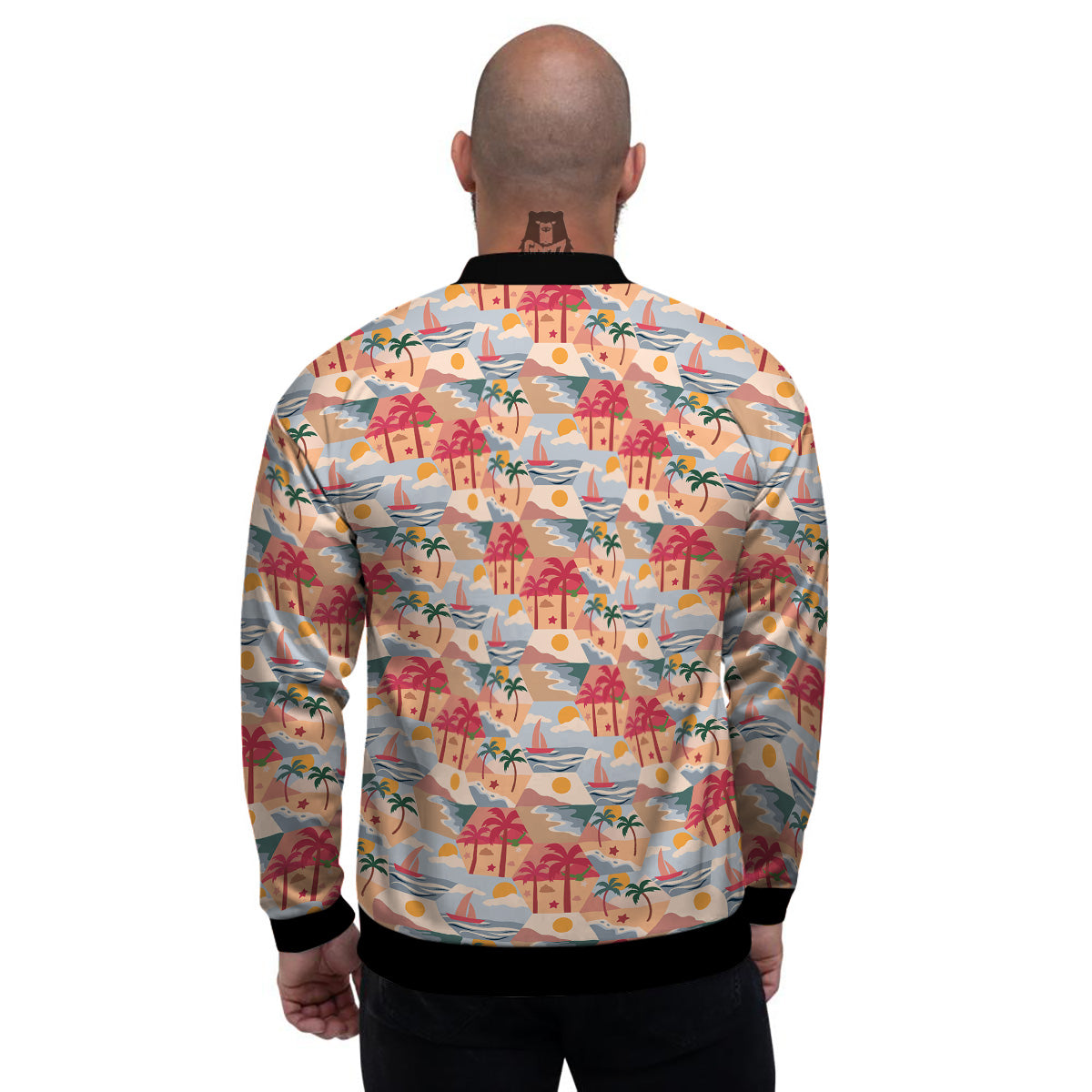 Patchwork Beach And Sunset Sky Print Pattern Men's Bomber Jacket-grizzshop