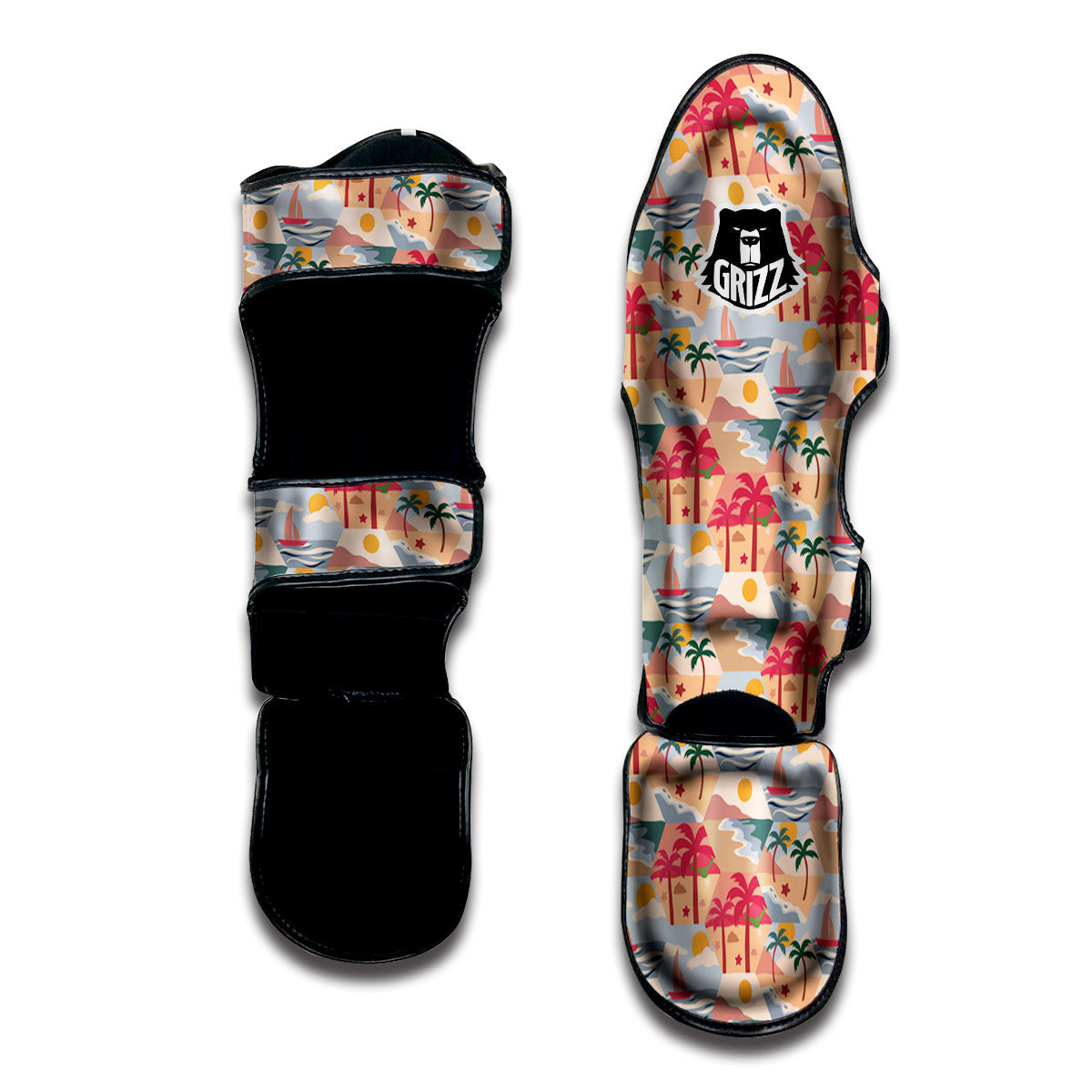 Patchwork Beach And Sunset Sky Print Pattern Muay Thai Shin Guards-grizzshop