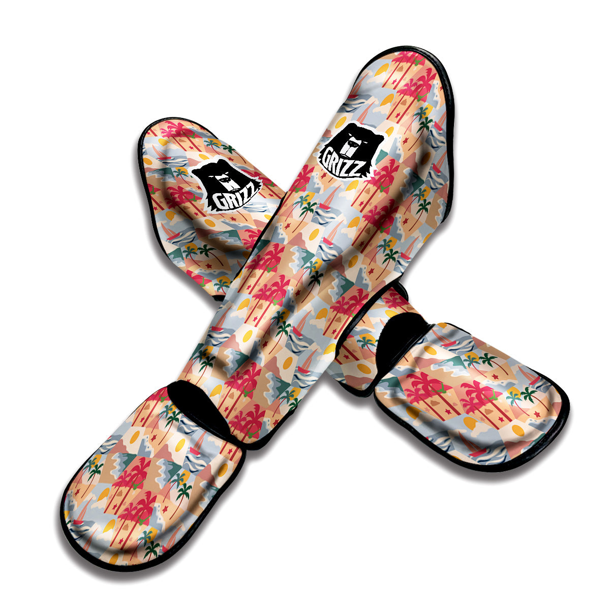 Patchwork Beach And Sunset Sky Print Pattern Muay Thai Shin Guards-grizzshop