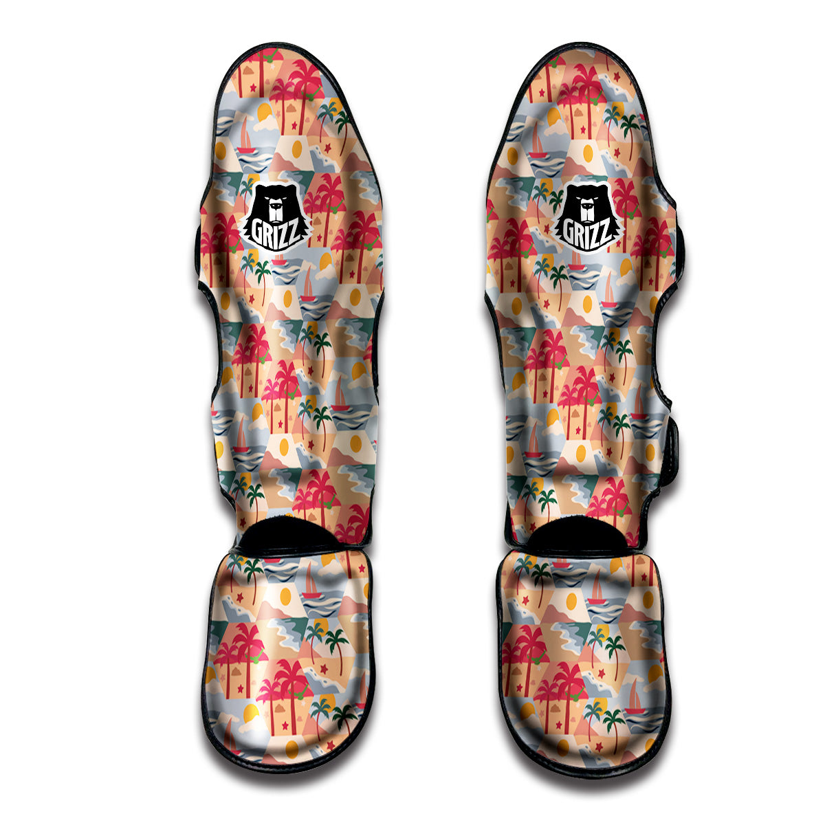 Patchwork Beach And Sunset Sky Print Pattern Muay Thai Shin Guards-grizzshop