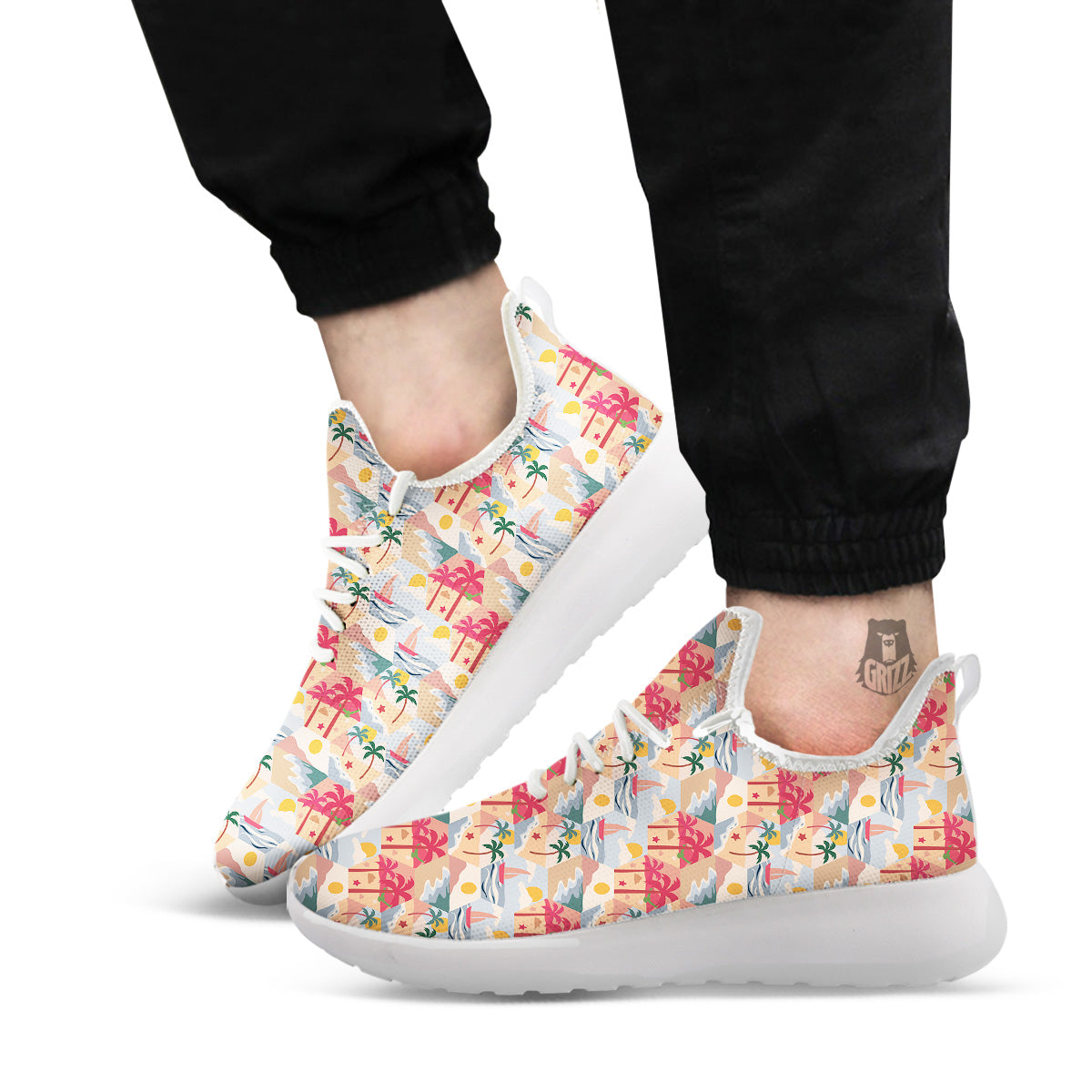 Patchwork Beach And Sunset Sky Print Pattern White Athletic Shoes-grizzshop