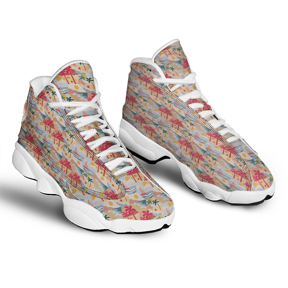 Patchwork Beach And Sunset Sky Print Pattern White Basketball Shoes-grizzshop