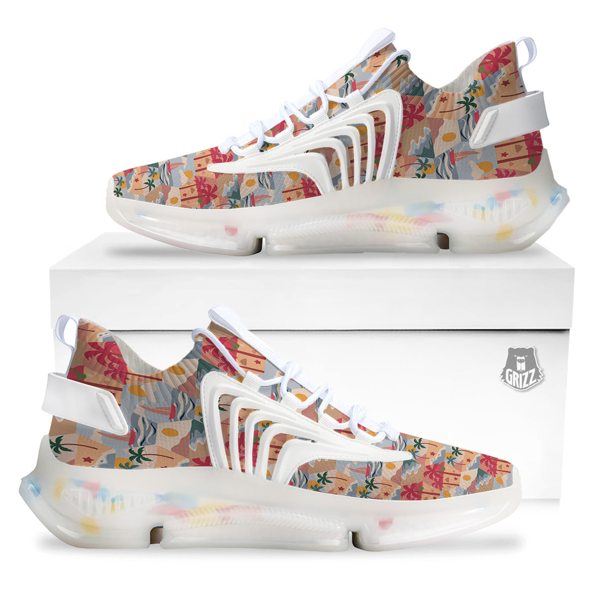 Patchwork Beach And Sunset Sky Print Pattern White Gym Shoes-grizzshop