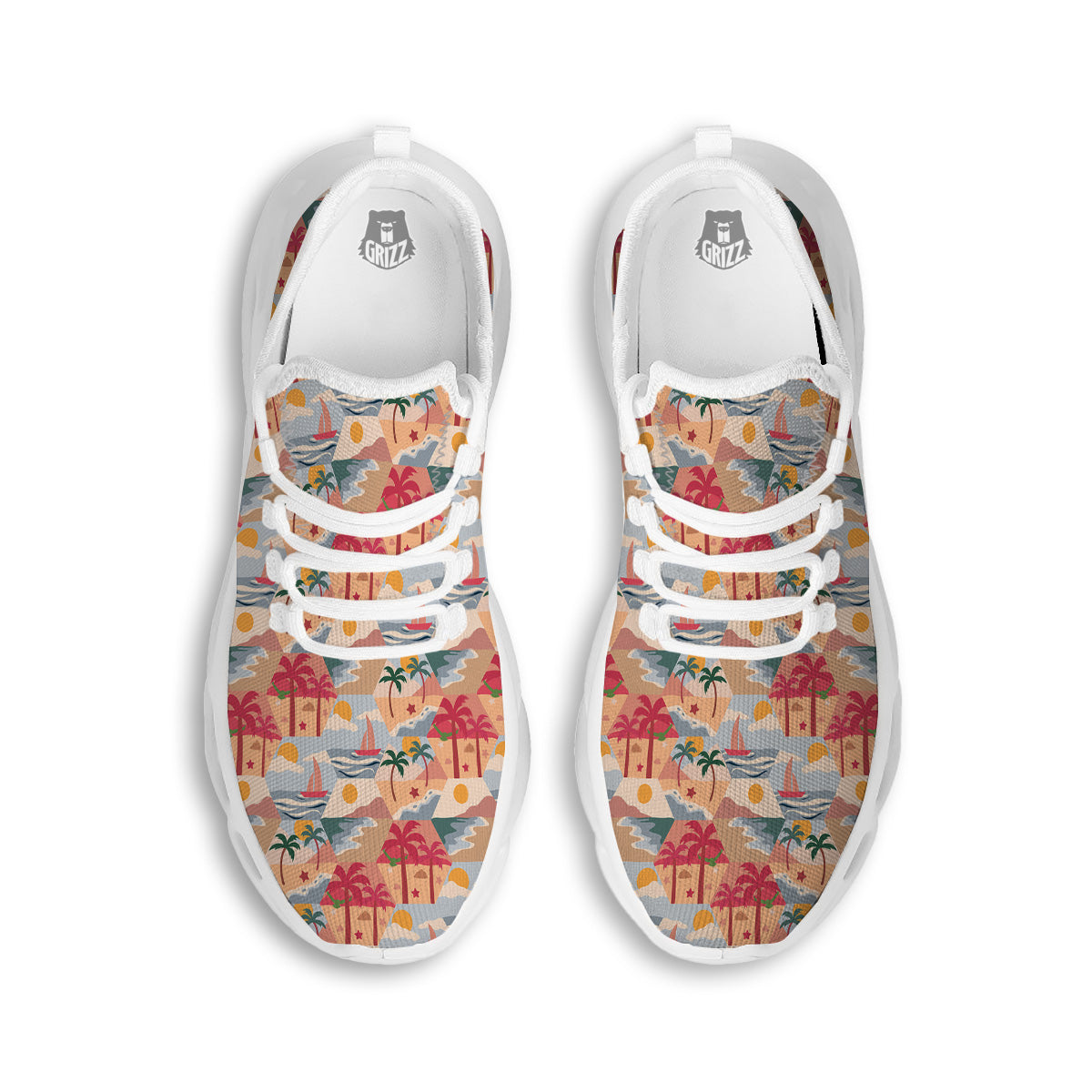 Patchwork Beach And Sunset Sky Print Pattern White Running Shoes-grizzshop