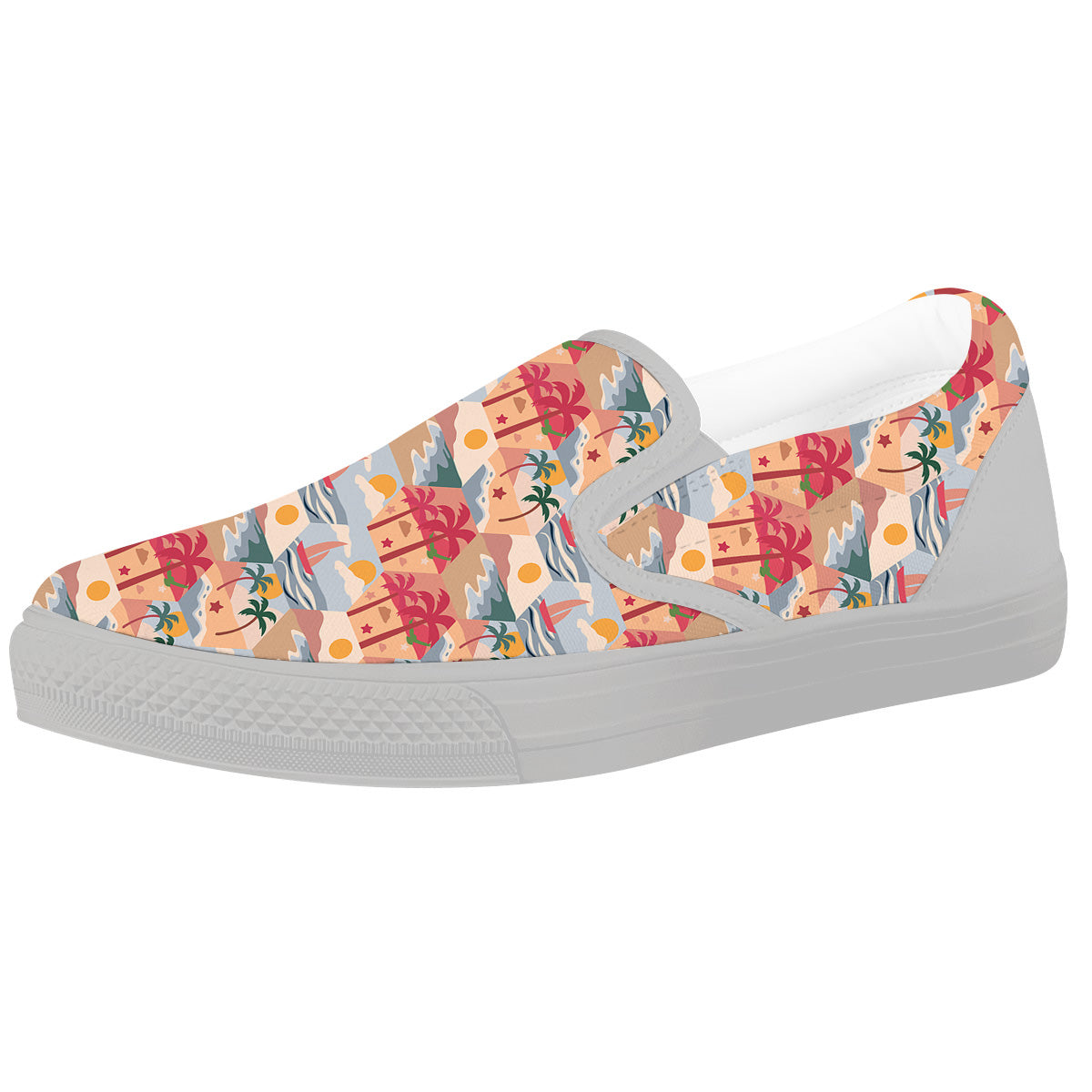 Patchwork Beach And Sunset Sky Print Pattern White Slip On Shoes-grizzshop