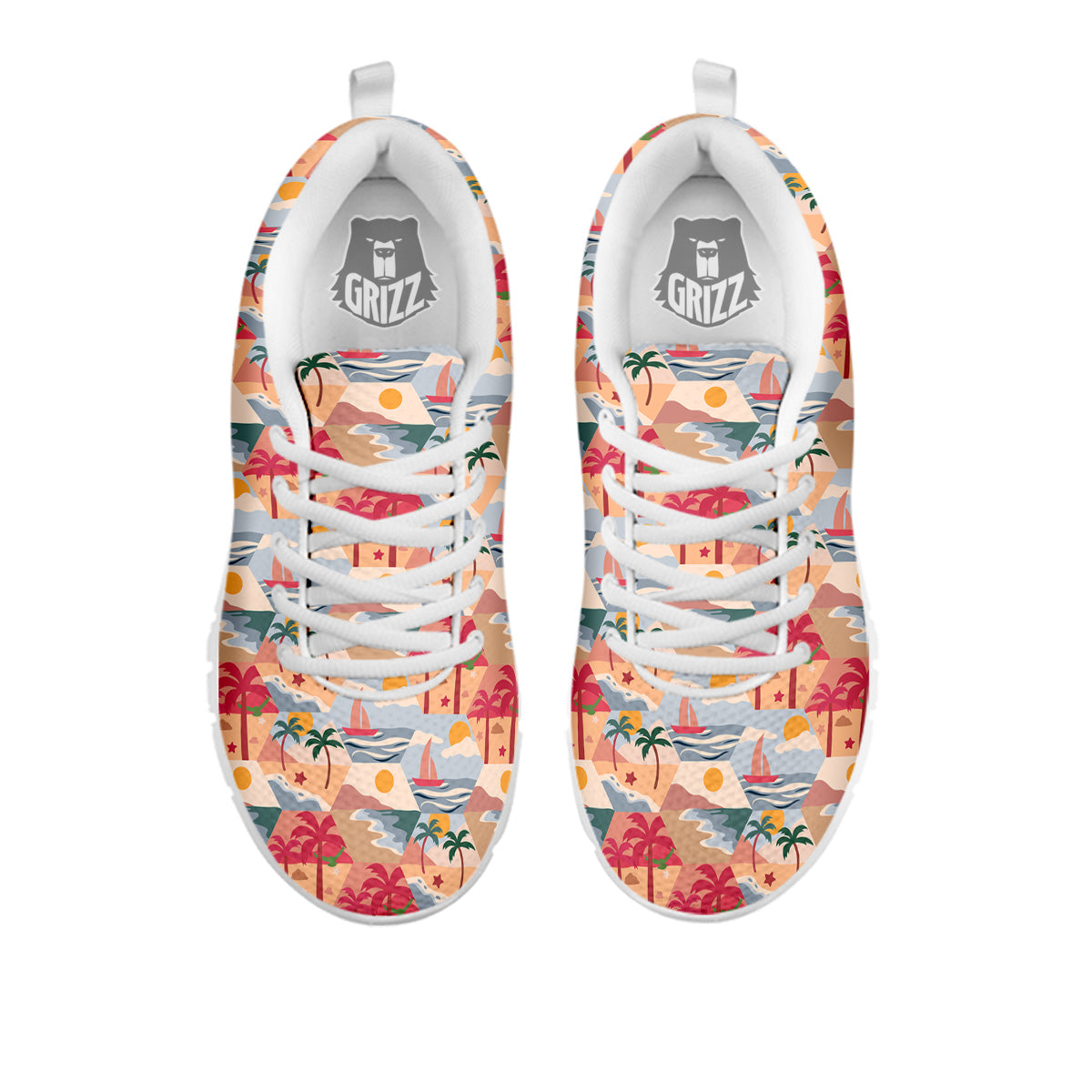 Patchwork Beach And Sunset Sky Print Pattern White Sneaker-grizzshop