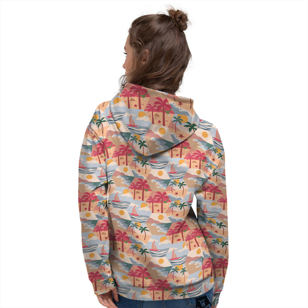 Patchwork Beach And Sunset Sky Print Pattern Women's Hoodie-grizzshop