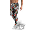 Patchwork Black White And Floral Print Pattern Men's Leggings-grizzshop