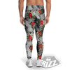 Patchwork Black White And Floral Print Pattern Men's Leggings-grizzshop