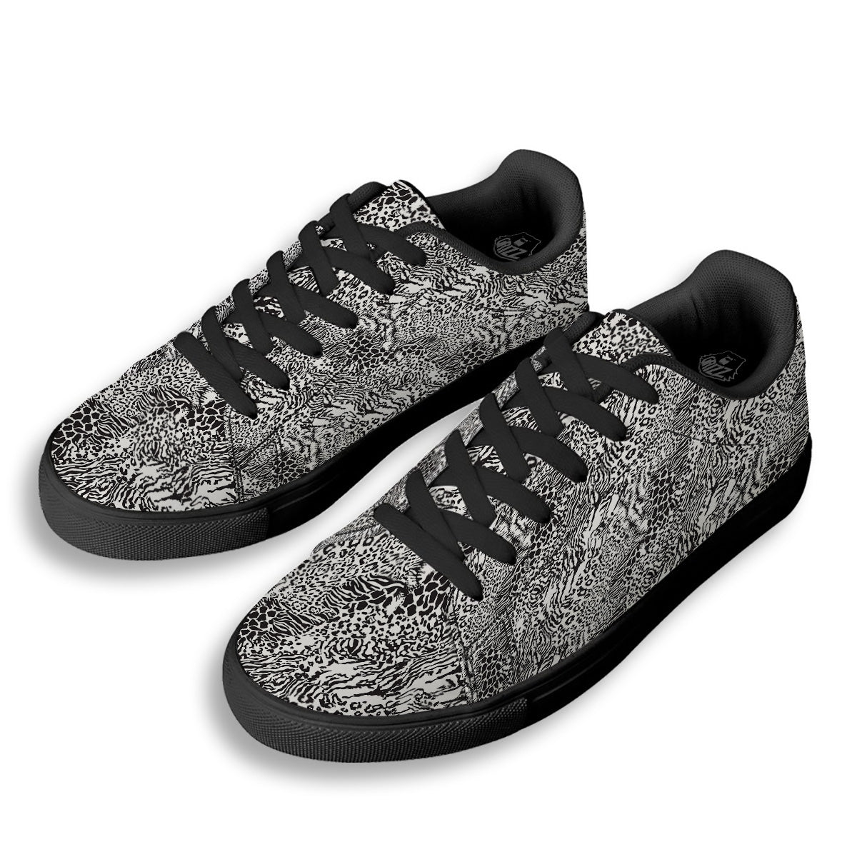 Patchwork Black White Animal Skins Print Pattern Black Low Top Sneakers-grizzshop