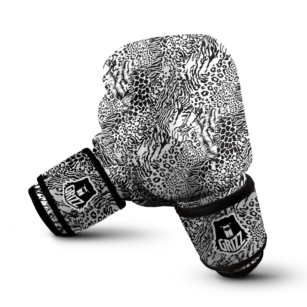 Patchwork Black White Animal Skins Print Pattern Boxing Gloves-grizzshop