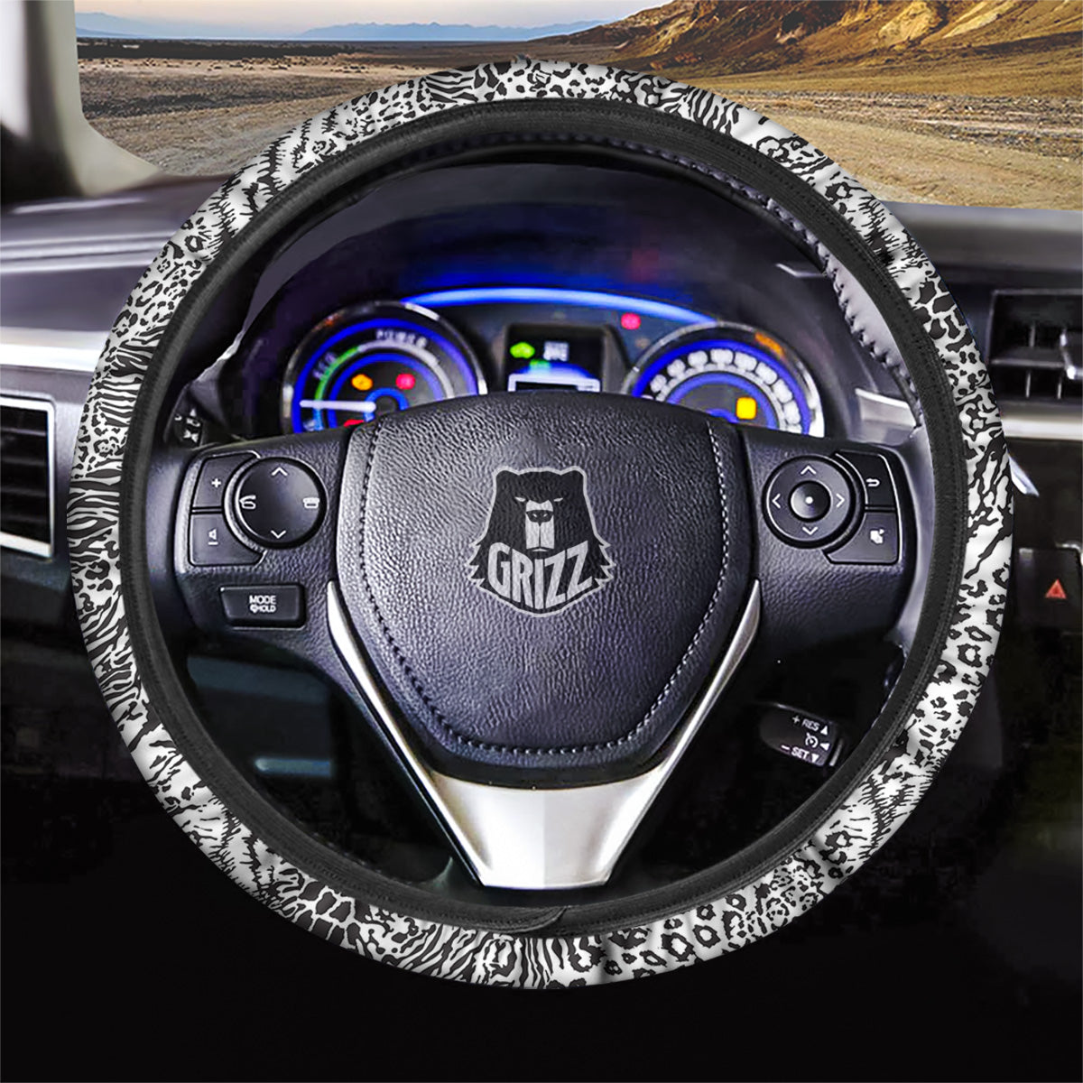 Patchwork Black White Animal Skins Print Pattern Car Steering Wheel Cover-grizzshop