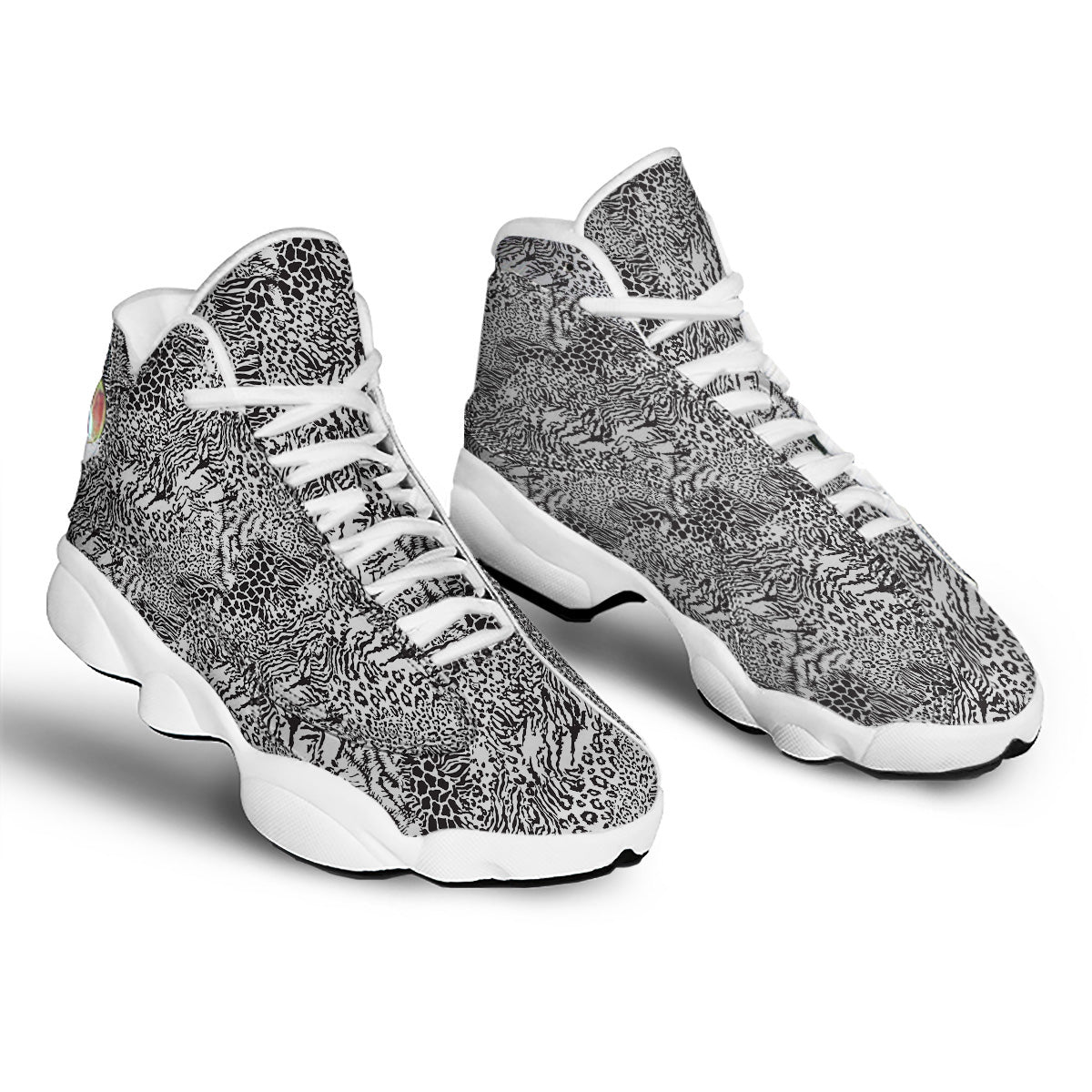 Patchwork Black White Animal Skins Print Pattern White Basketball Shoes-grizzshop