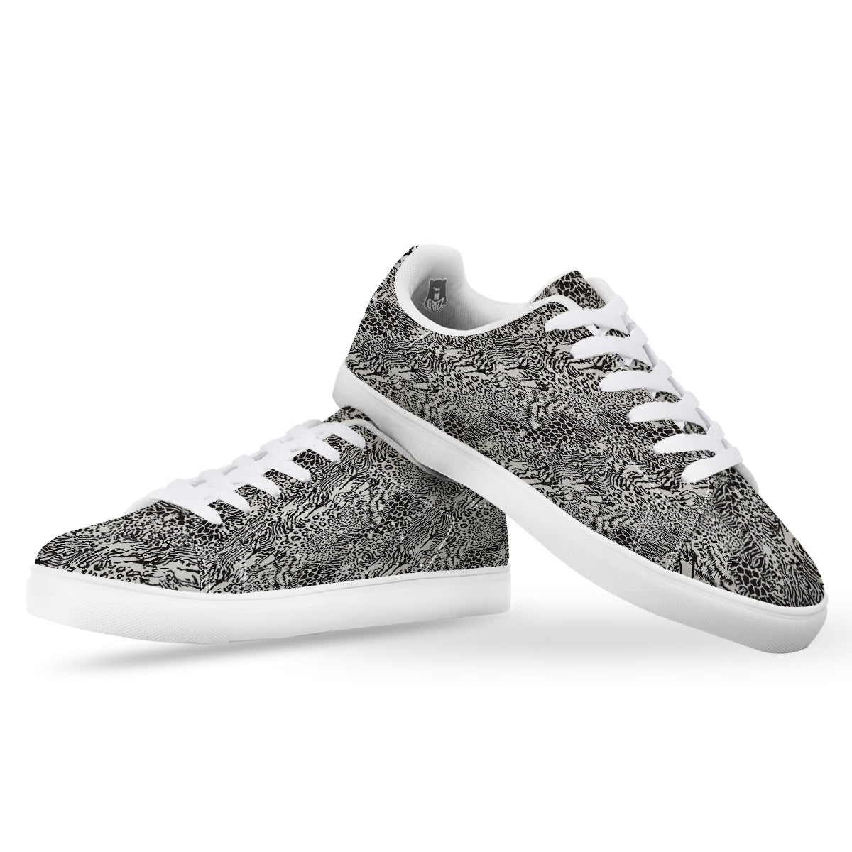 Patchwork Black White Animal Skins Print Pattern White Low Top Sneakers-grizzshop