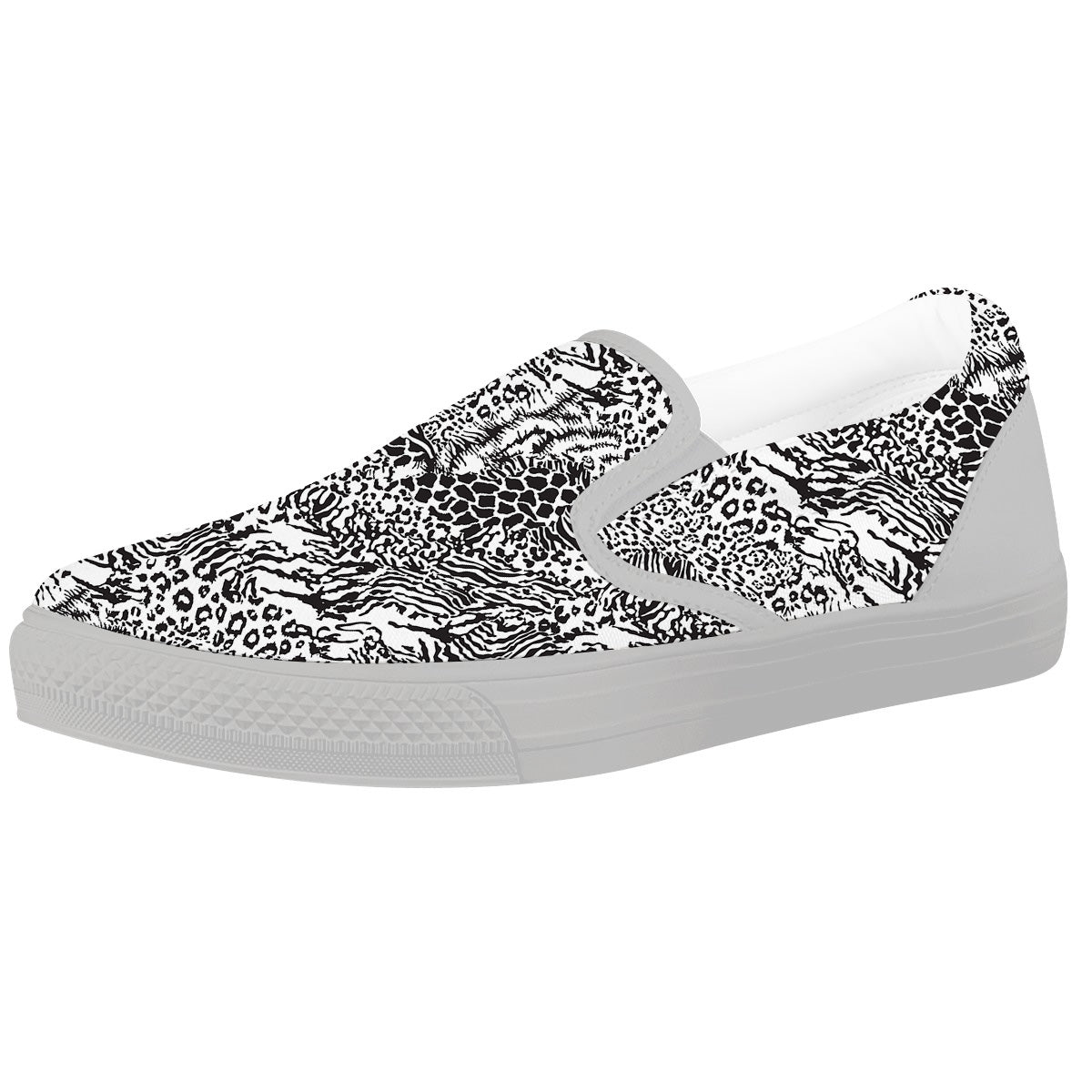 Patchwork Black White Animal Skins Print Pattern White Slip On Shoes-grizzshop