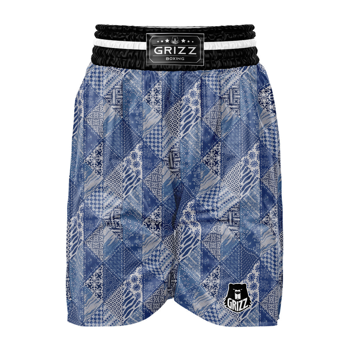 Patchwork Blue Denim Print Pattern Boxing Shorts-grizzshop