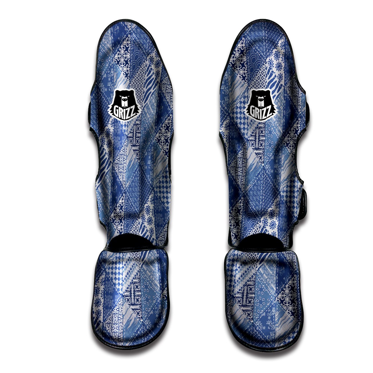 Patchwork Blue Denim Print Pattern Muay Thai Shin Guards-grizzshop