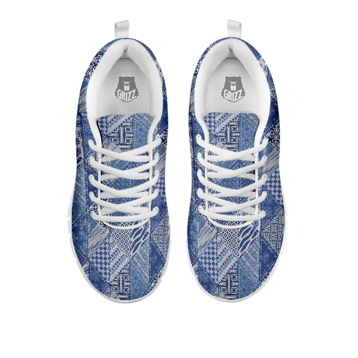 Patchwork Blue Denim Print Pattern White Sneaker-grizzshop