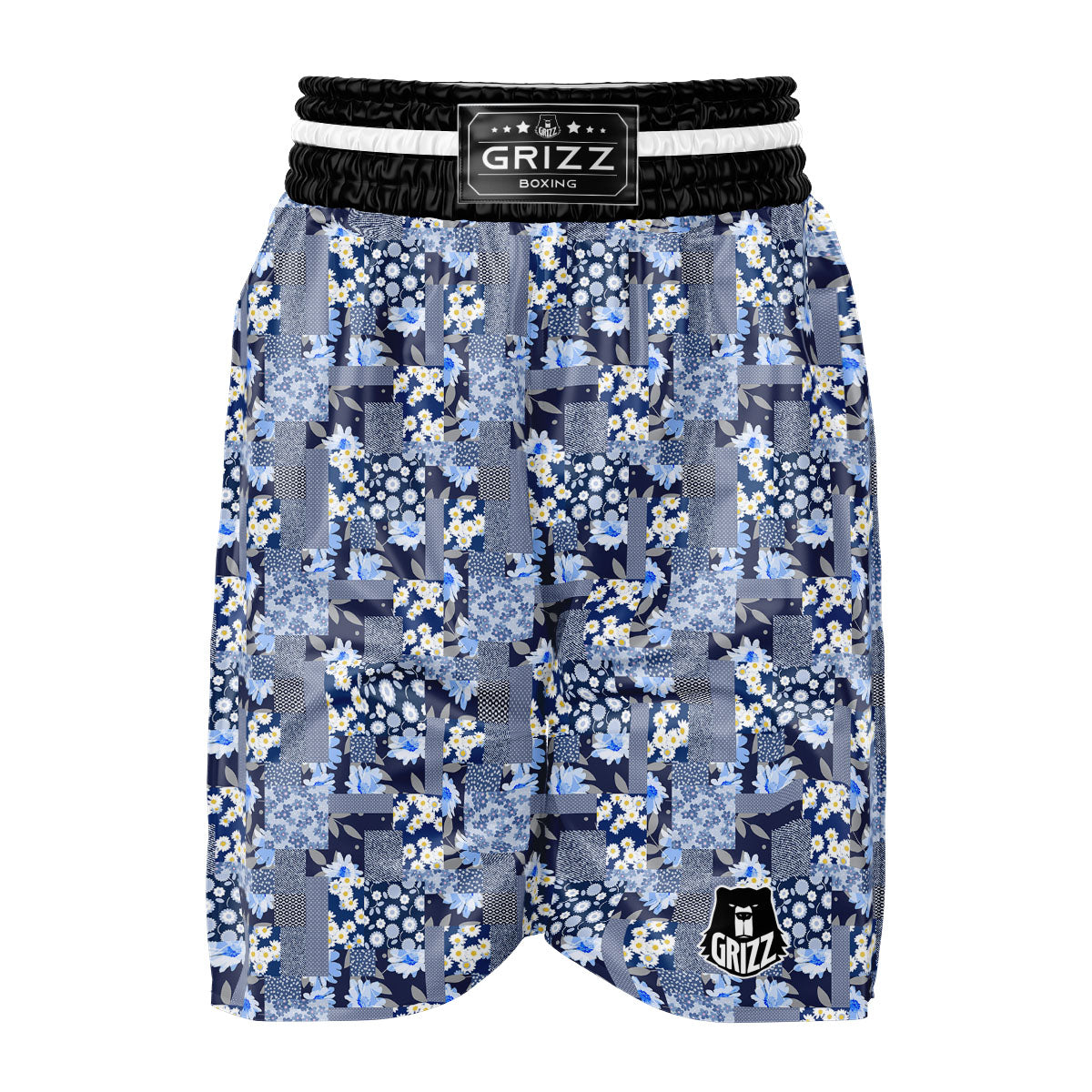 Patchwork Blue Floral Print Pattern Boxing Shorts-grizzshop