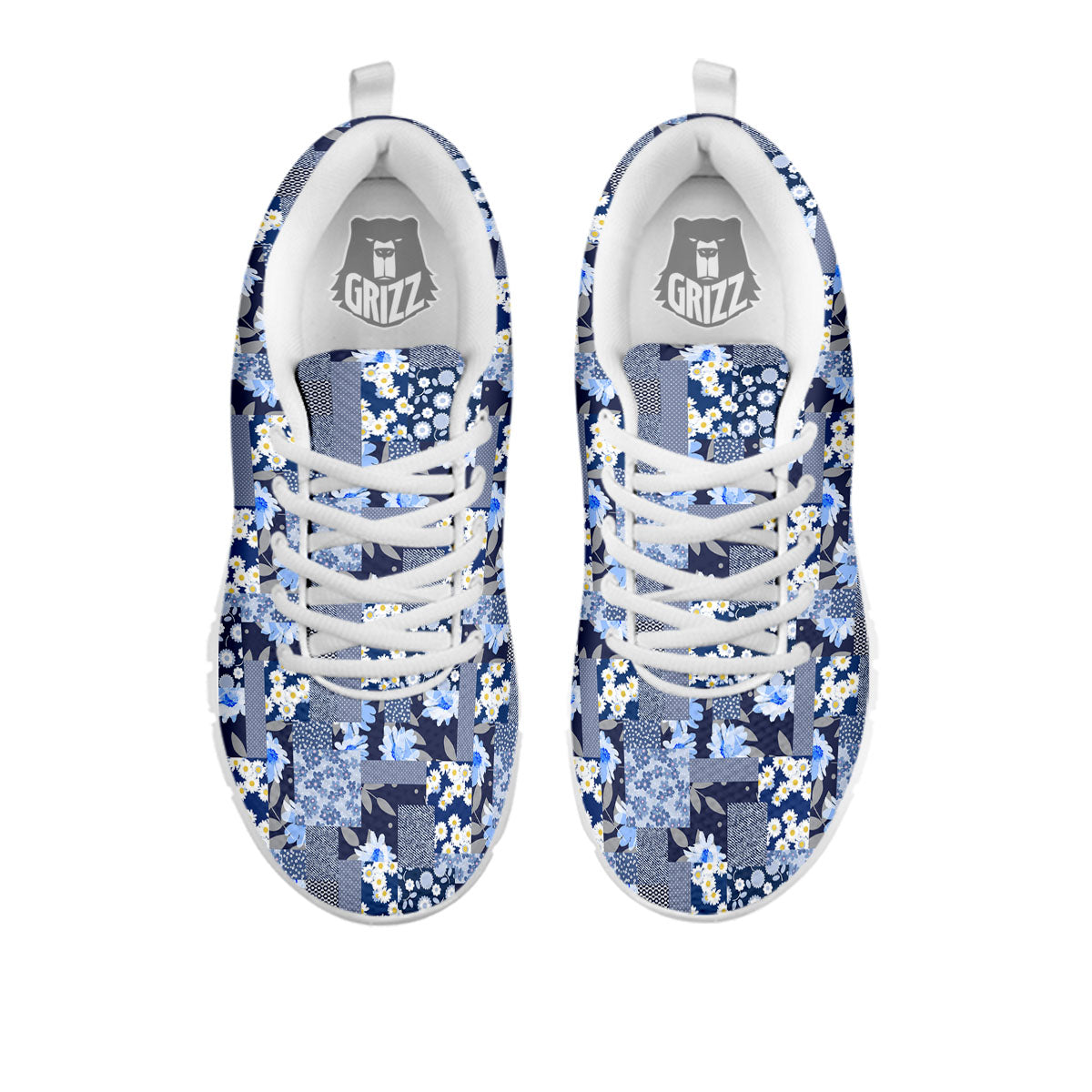 Patchwork Blue Floral Print Pattern White Sneaker-grizzshop