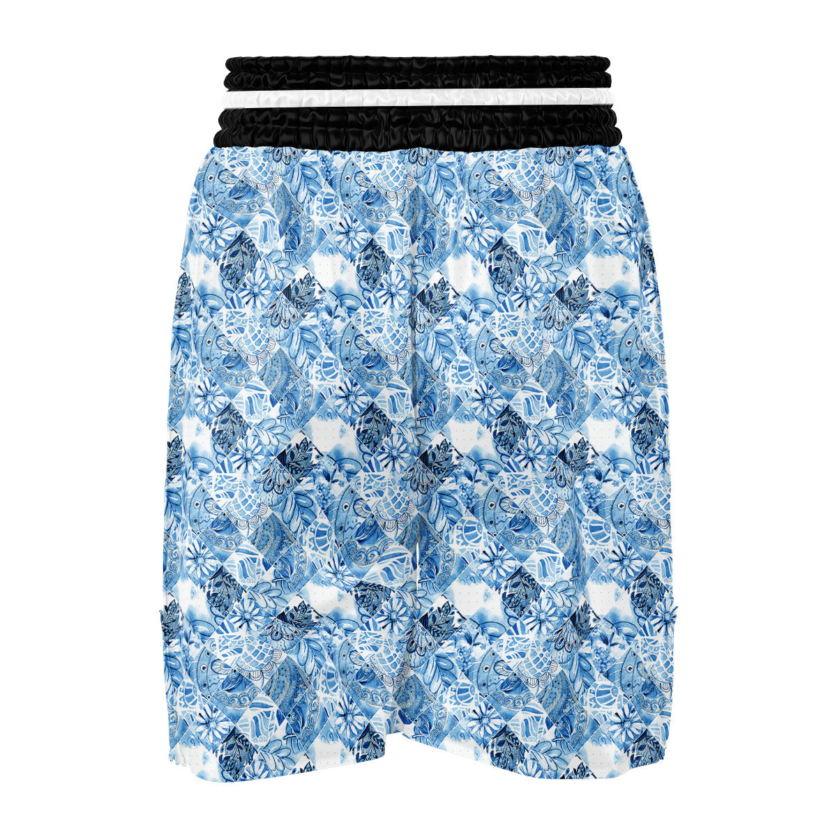 Patchwork Blue Flower Print Pattern Boxing Shorts-grizzshop