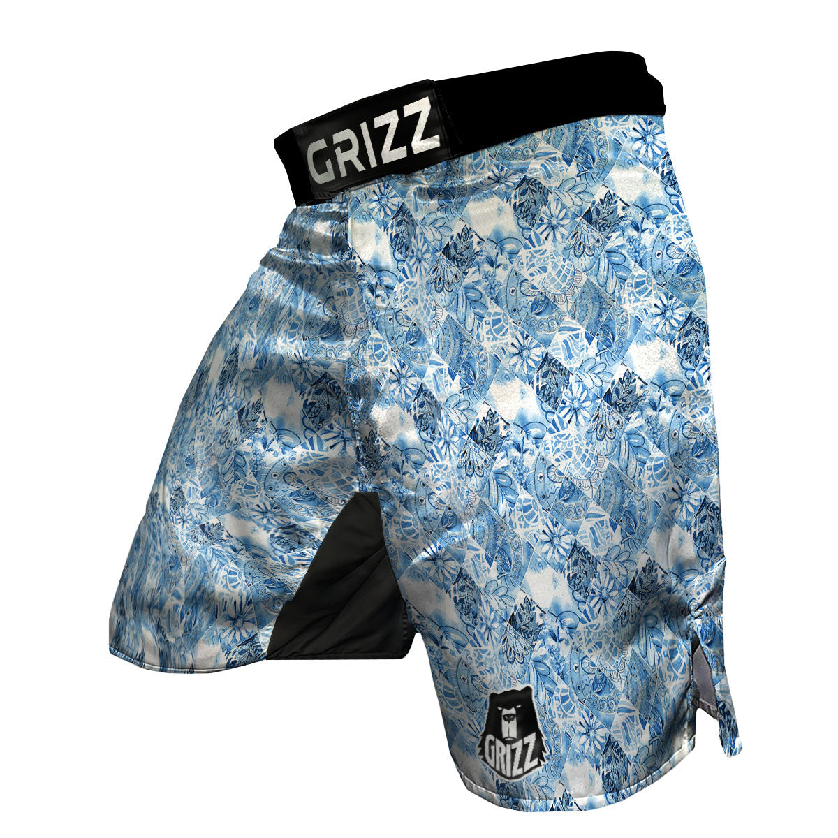 Patchwork Blue Flower Print Pattern MMA Shorts-grizzshop