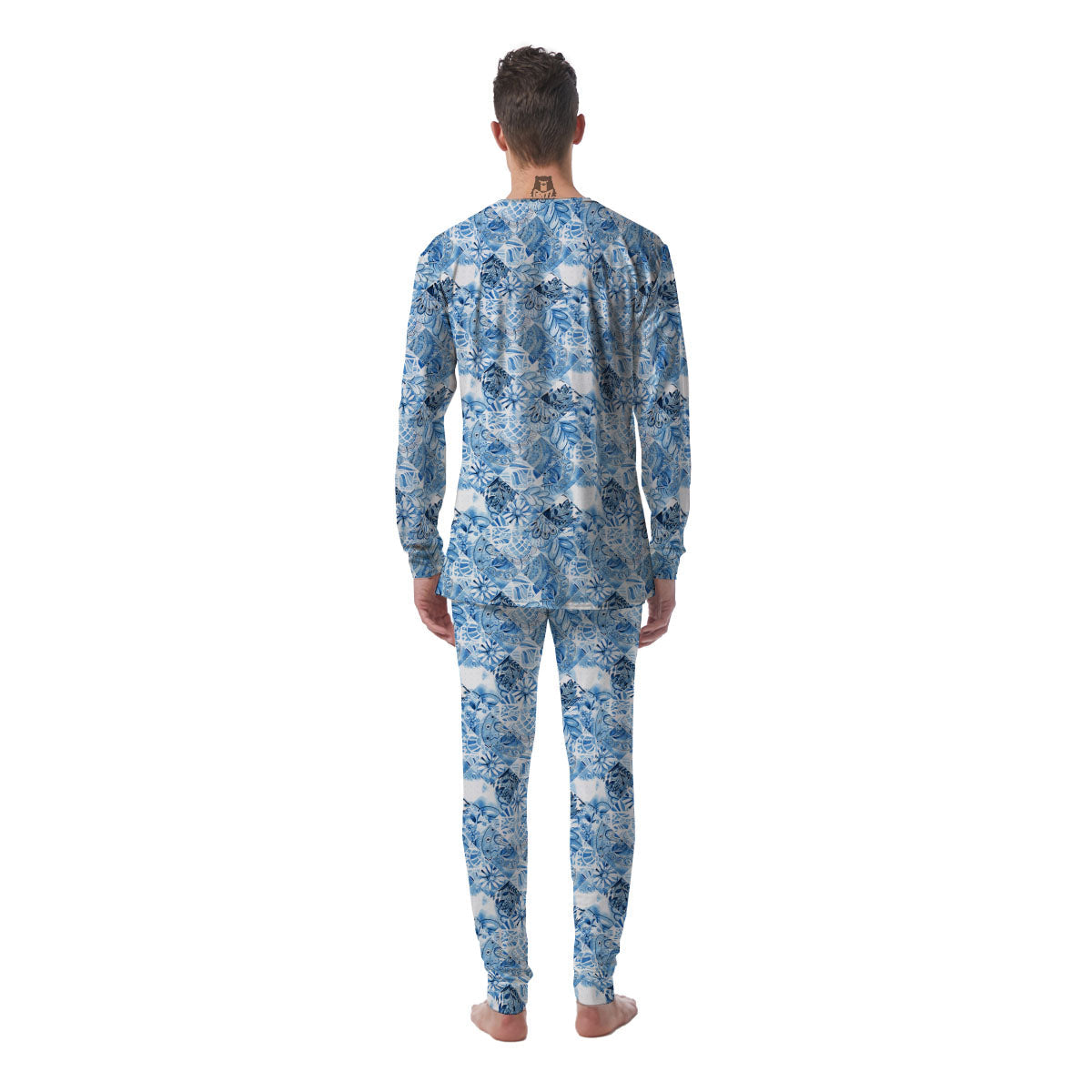 Patchwork Blue Flower Print Pattern Men's Pajamas-grizzshop