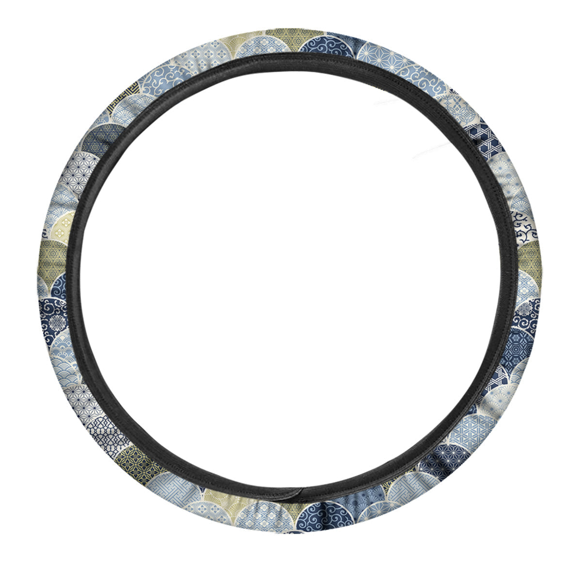Patchwork Blue Traditional Japanese Print Pattern Car Steering Wheel Cover-grizzshop