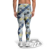 Patchwork Blue Traditional Japanese Print Pattern Men's Leggings-grizzshop