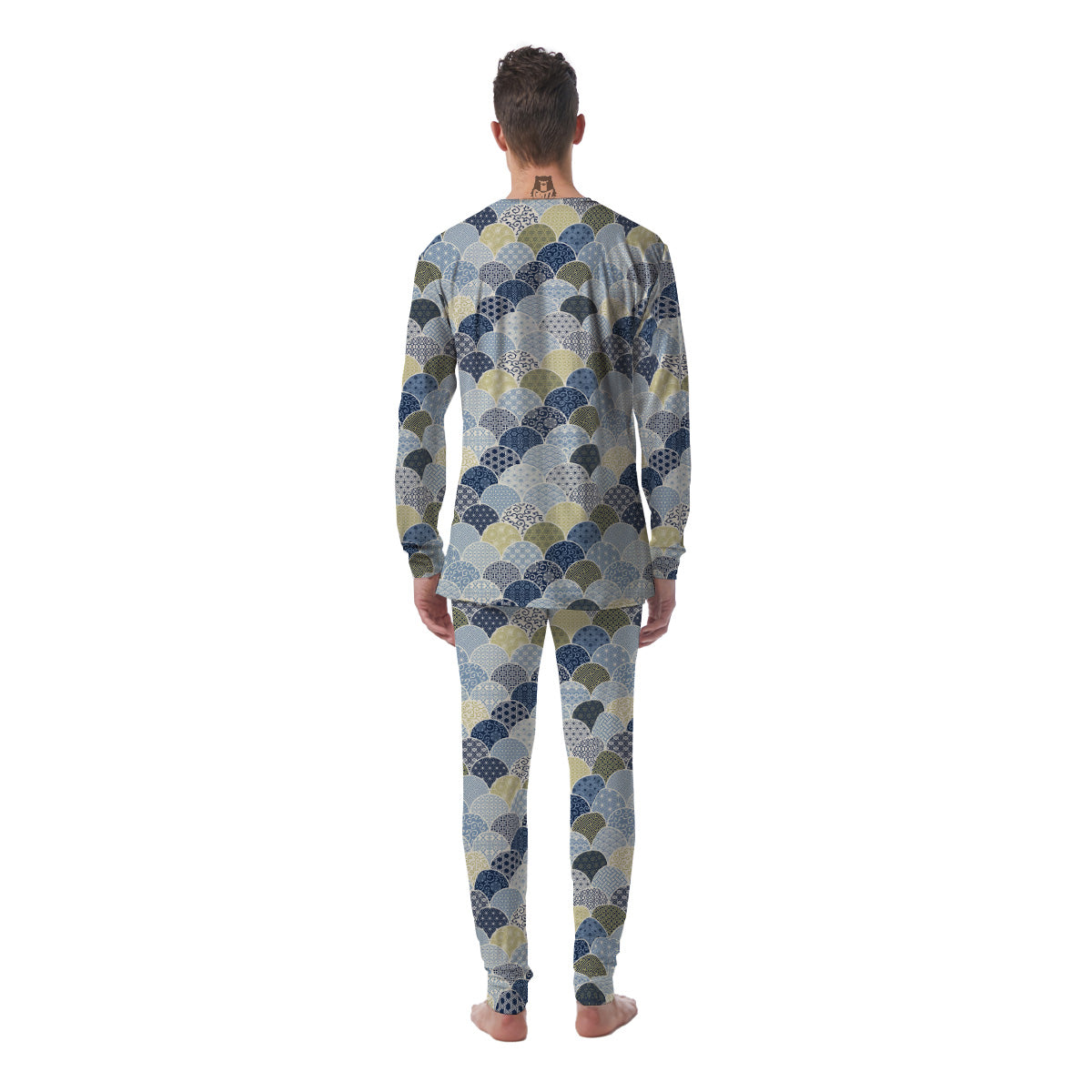 Patchwork Blue Traditional Japanese Print Pattern Men's Pajamas-grizzshop