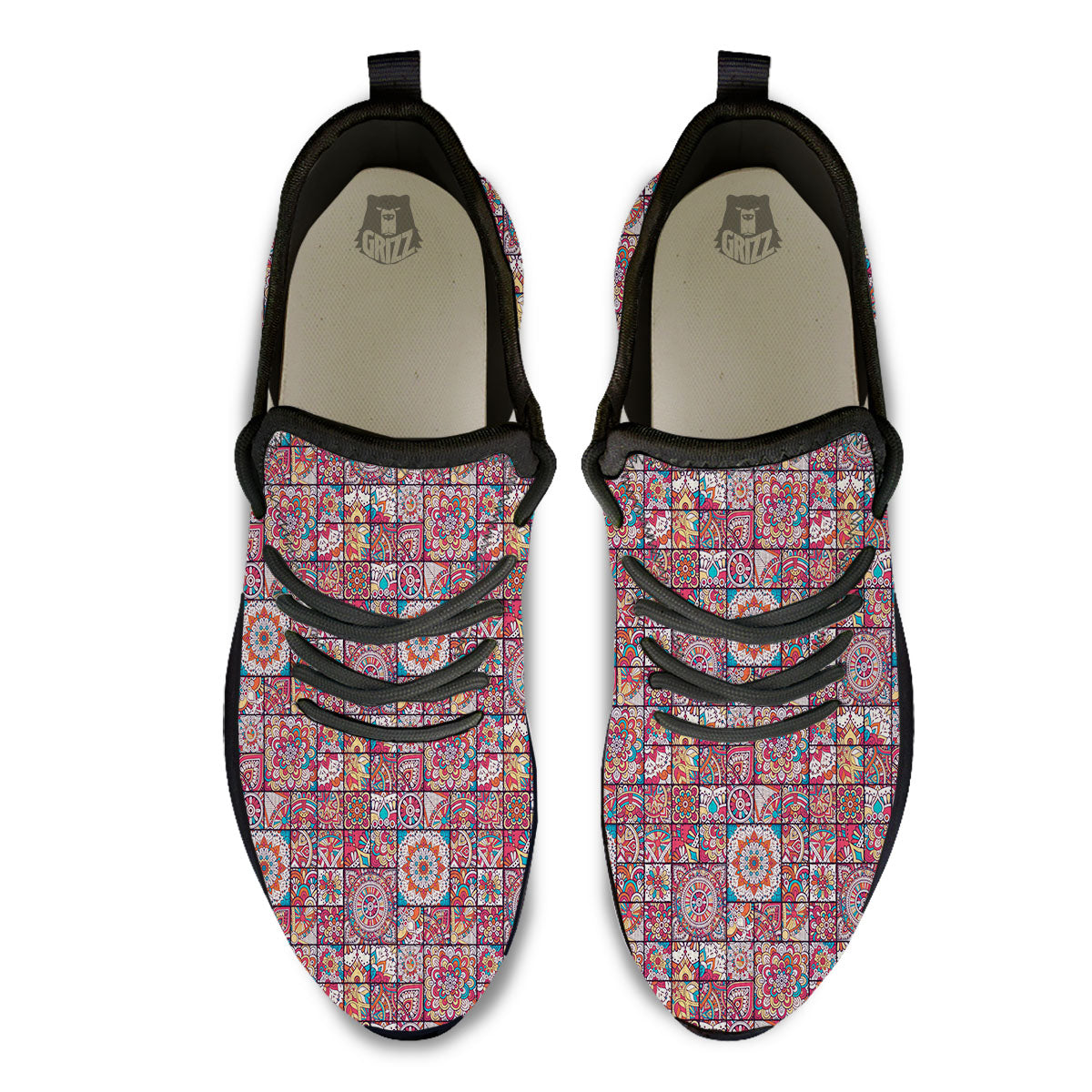 Patchwork Bohemian Print Pattern Black Athletic Shoes-grizzshop