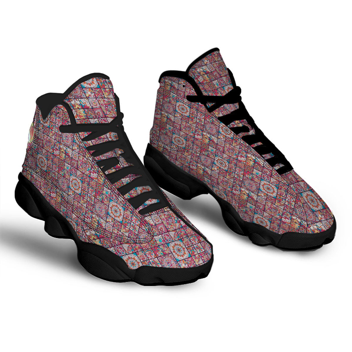 Patchwork Bohemian Print Pattern Black Basketball Shoes-grizzshop