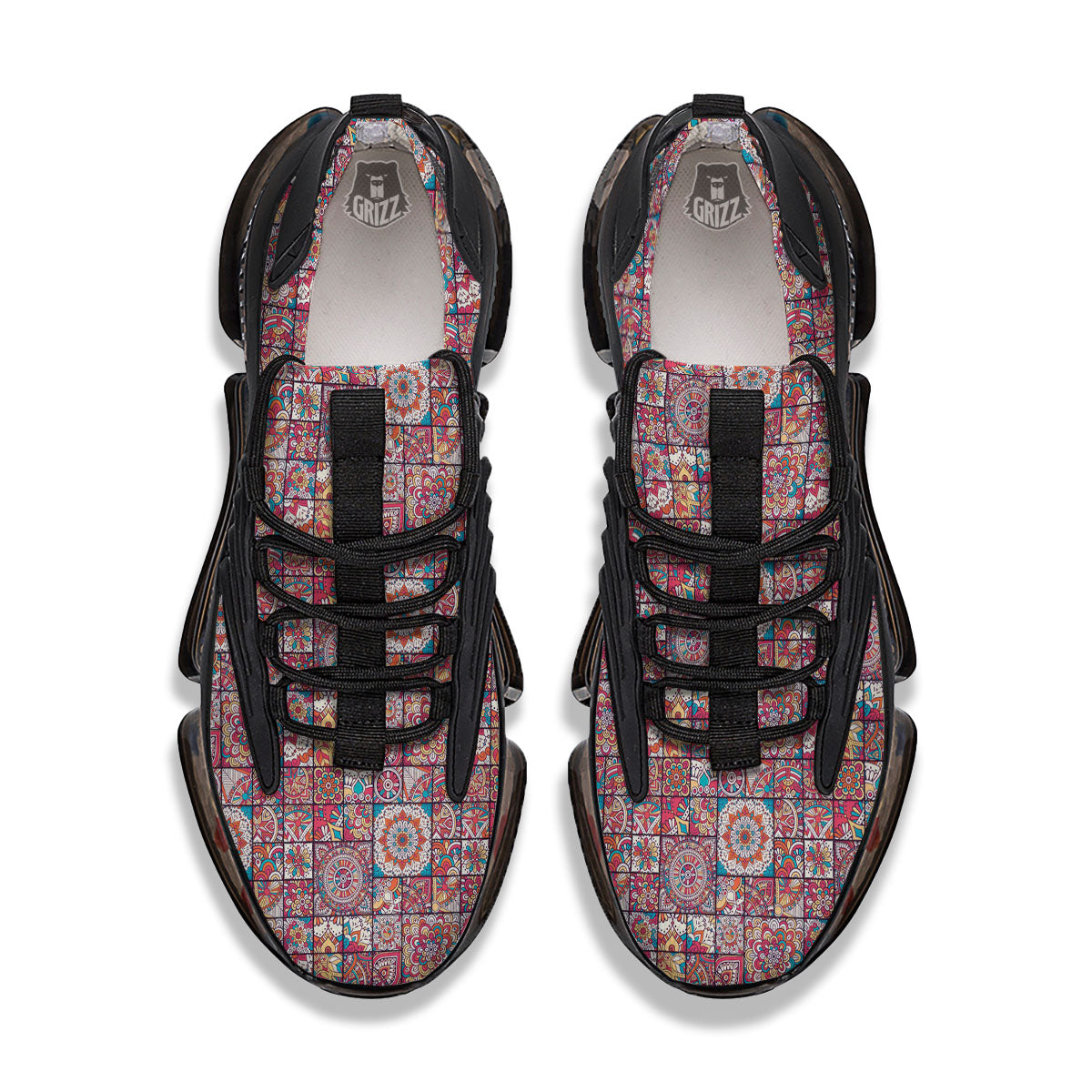 Patchwork Bohemian Print Pattern Black Gym Shoes-grizzshop