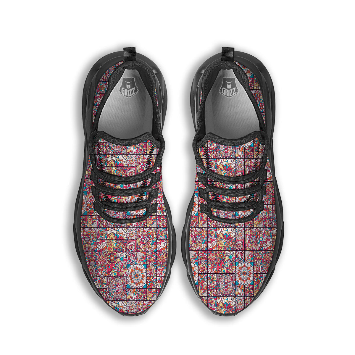 Patchwork Bohemian Print Pattern Black Running Shoes-grizzshop