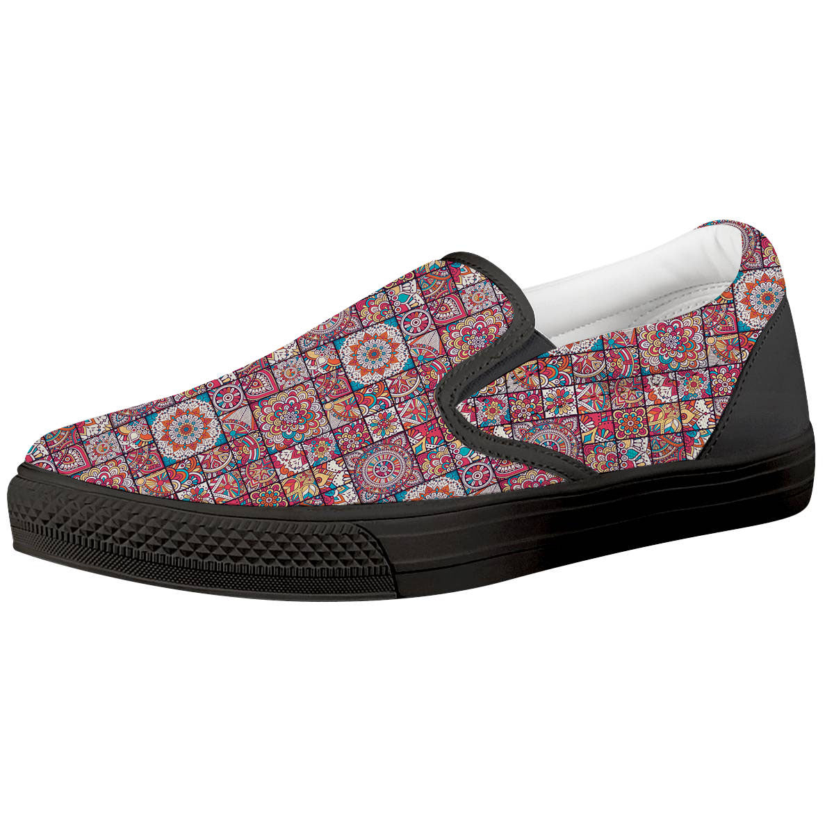 Patchwork Bohemian Print Pattern Black Slip On Shoes-grizzshop