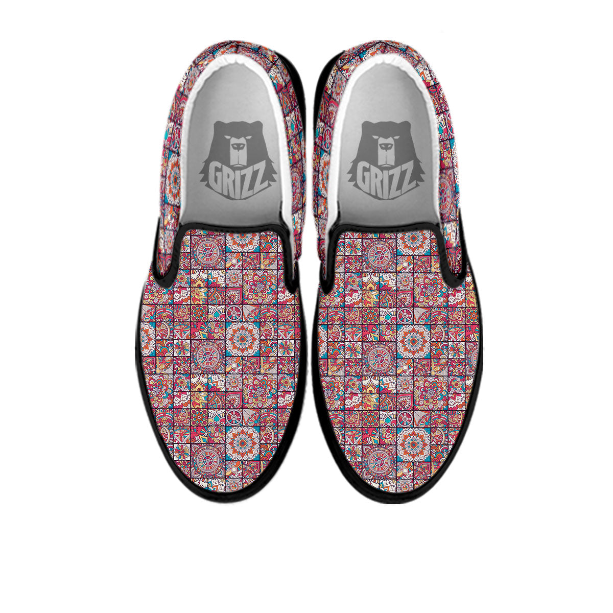 Patchwork Bohemian Print Pattern Black Slip On Shoes-grizzshop